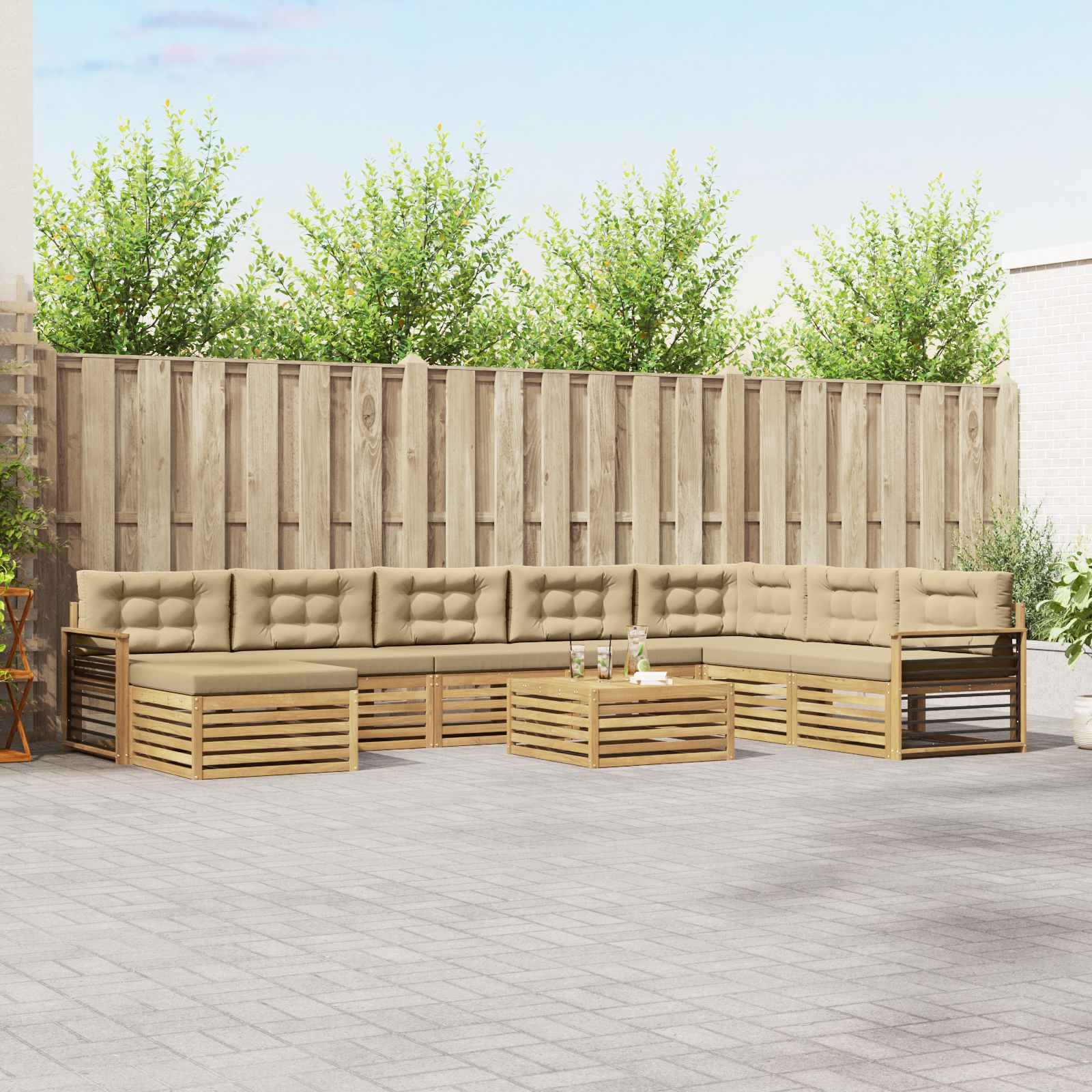 vidaXL Zestaw sof na zewnątrz 9 pcs Biały i Beżowy Lite Drewno Akacji