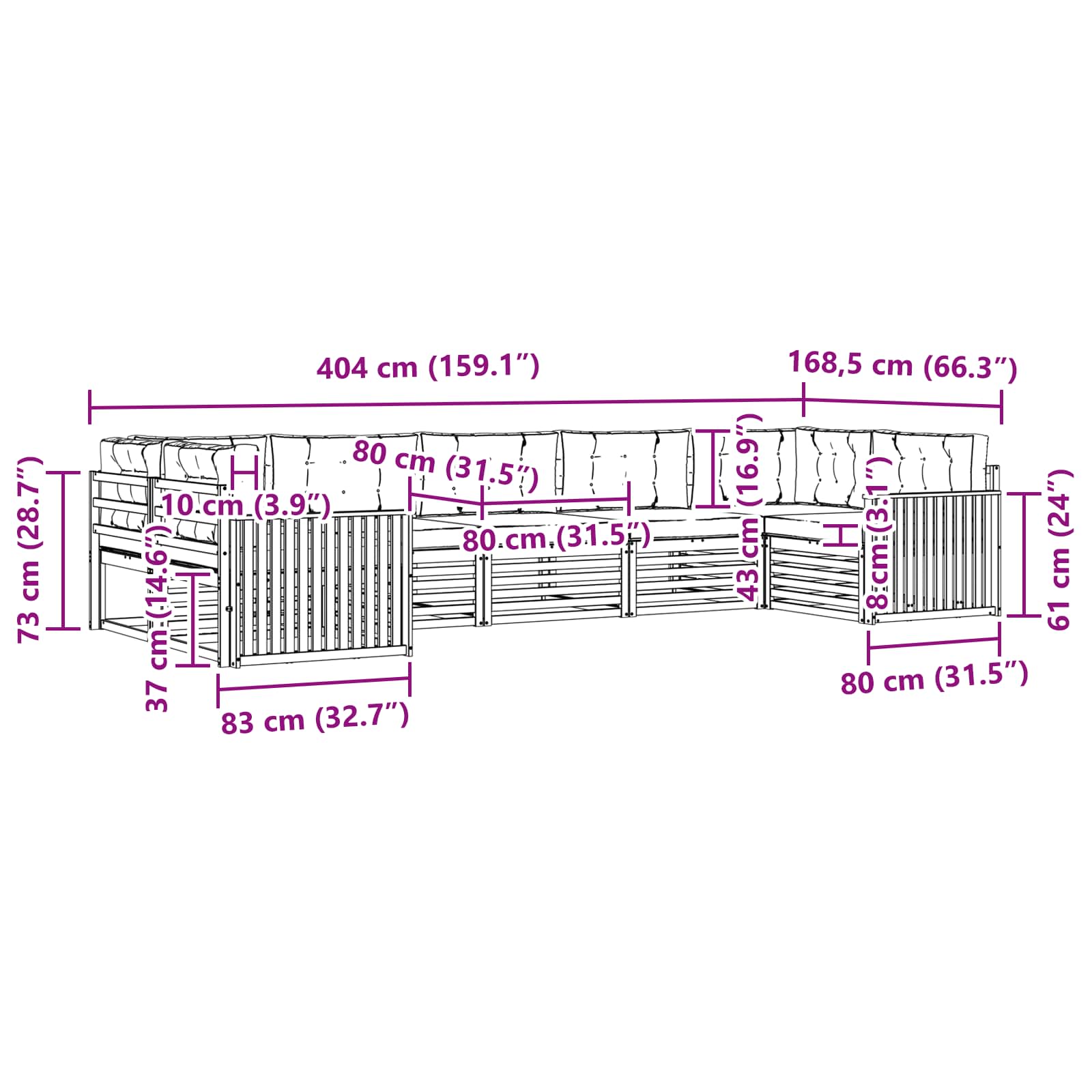 vidaXL Zestaw sof na zewnątrz 7 pcs Biały i kremowy Lite Drewno Akacji