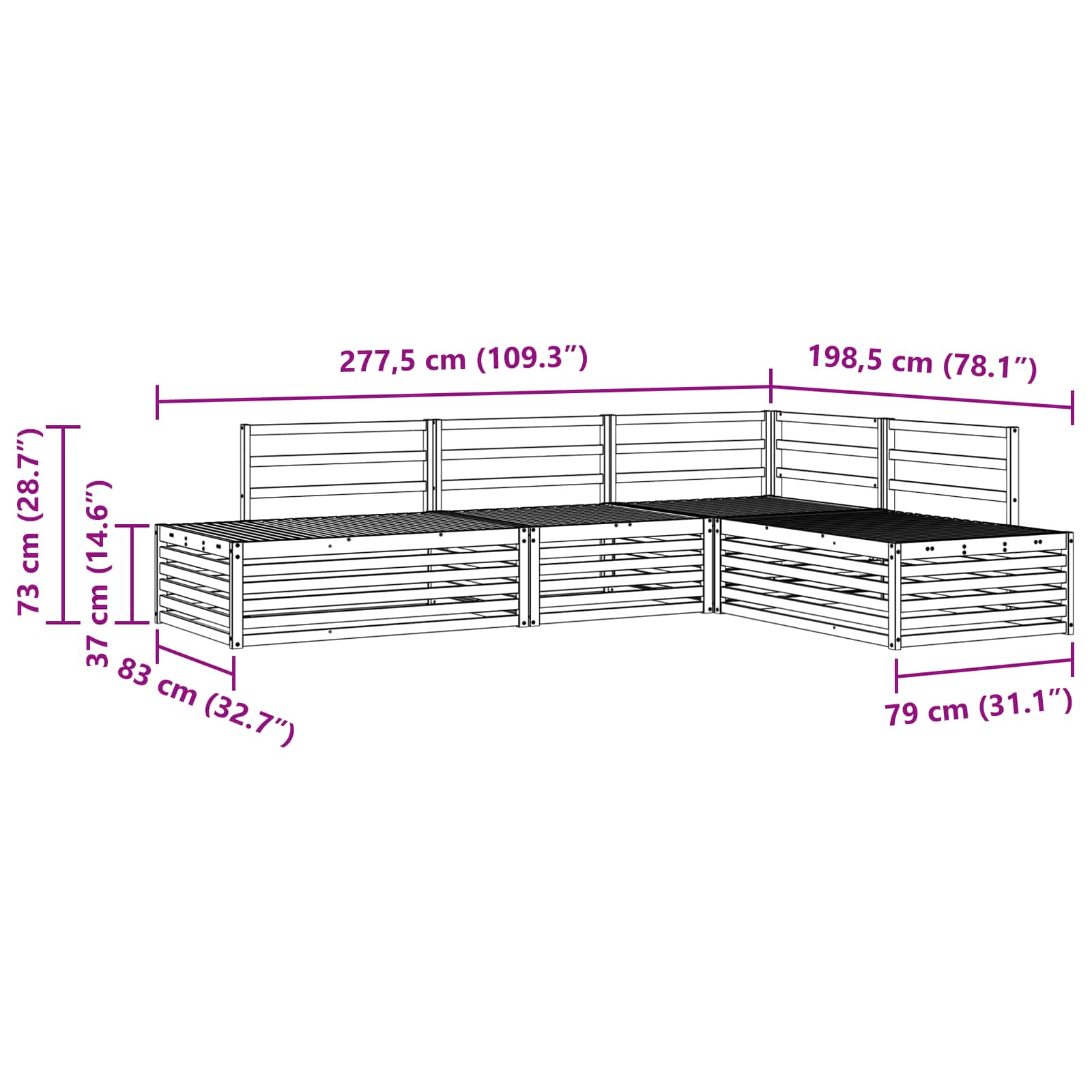 vidaXL Zestawy sof 5 Sztuka 277,5 x 198,5 x 73 cm
