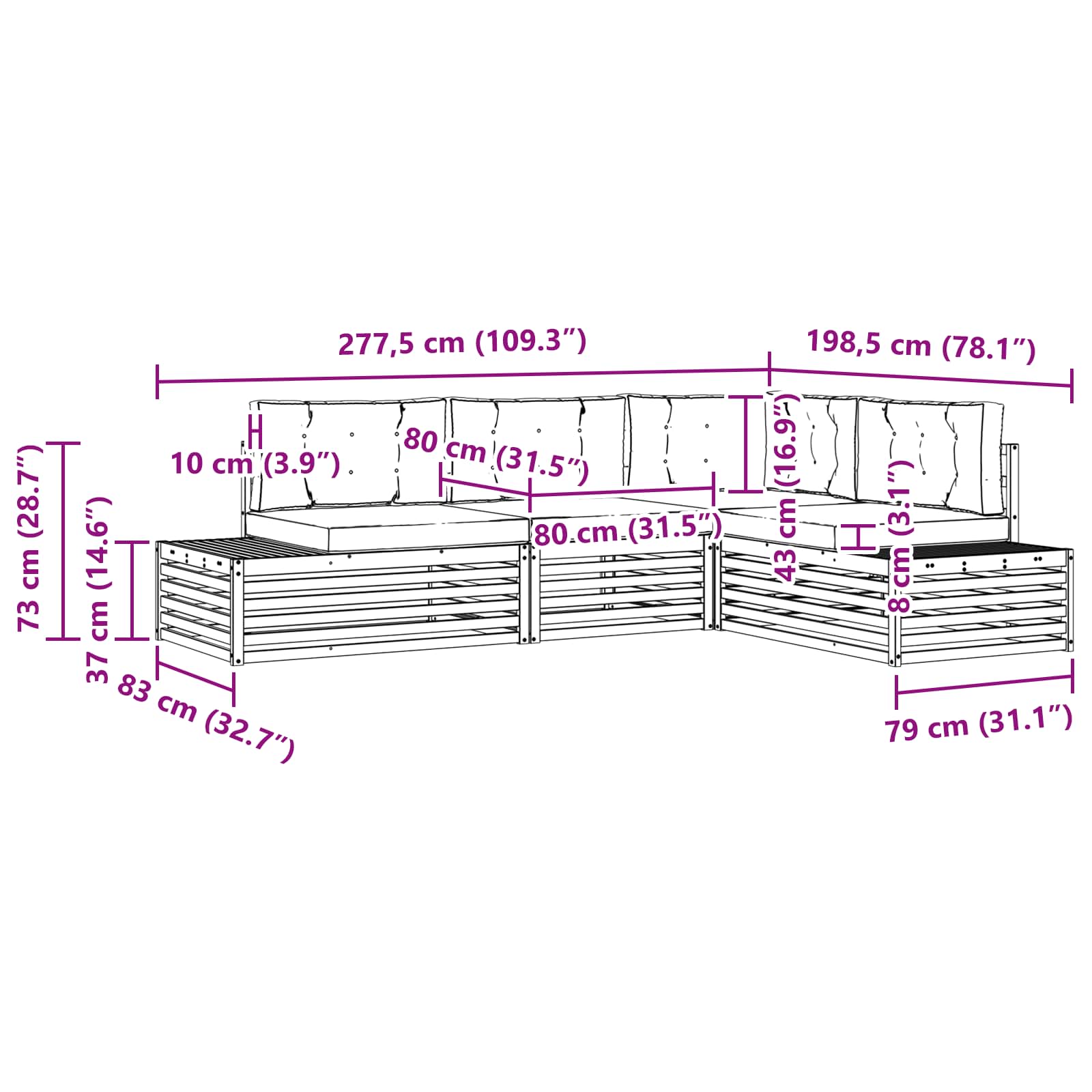 vidaXL Zestawy sof 5 Sztuka 277,5 x 198,5 x 73 cm