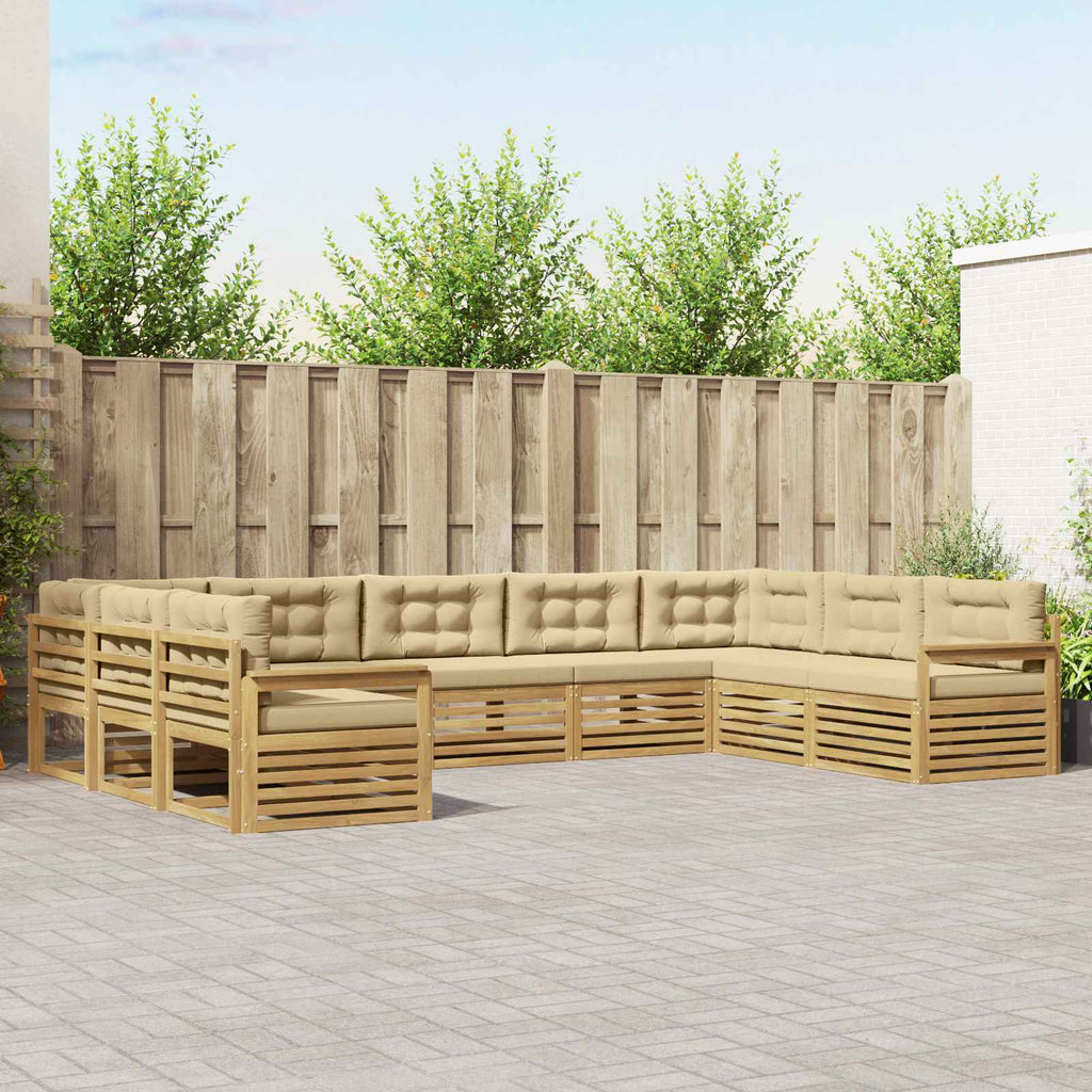 vidaXL Zestaw sof na zewnątrz 9 pcs Biały i Beżowy Lite Drewno Akacji