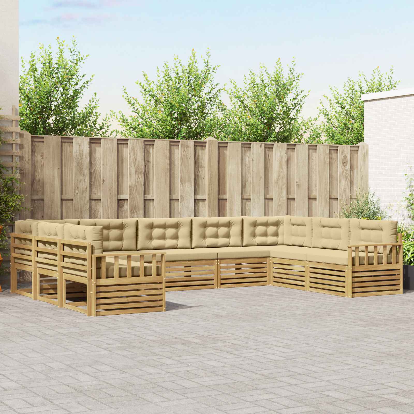 vidaXL Zestaw sof na zewnątrz 9 pcs Biały i Beżowy Lite Drewno Akacji