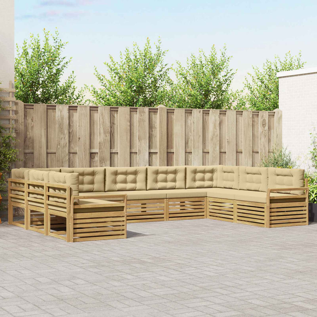 vidaXL Zestaw sof na zewnątrz 9 pcs Biały i Beżowy Lite Drewno Akacji
