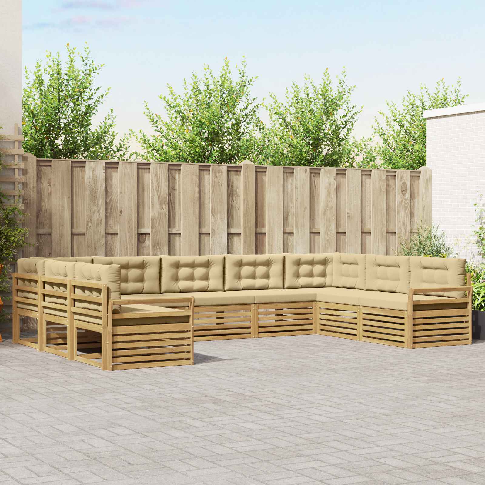 vidaXL Zestaw sof na zewnątrz 9 pcs Biały i Beżowy Lite Drewno Akacji