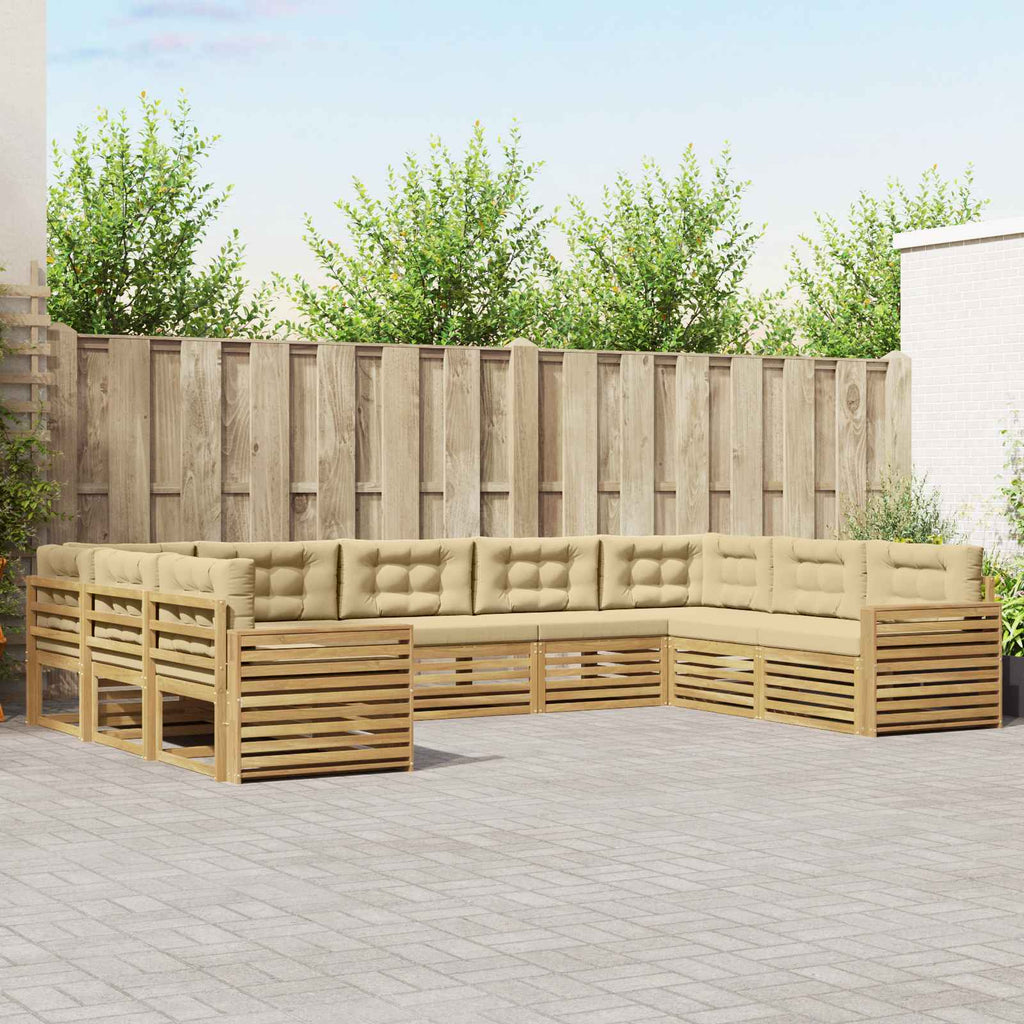 vidaXL Zestaw sof na zewnątrz 9 pcs Biały i Beżowy Lite Drewno Akacji