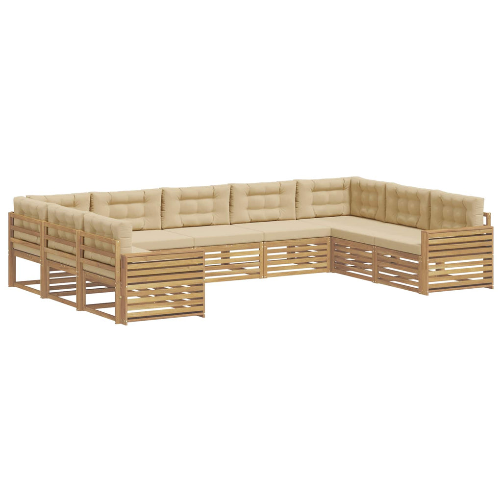 vidaXL Zestaw sof na zewnątrz 9 pcs Biały i Beżowy Lite Drewno Akacji