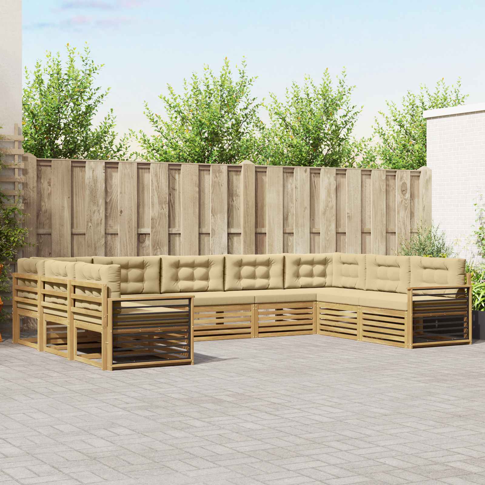 vidaXL Zestaw sof na zewnątrz 9 pcs Biały i Beżowy Lite Drewno Akacji