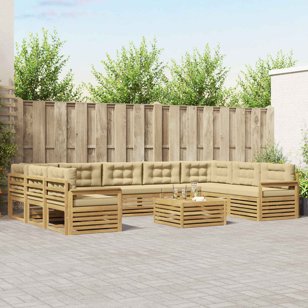 vidaXL Zestaw sof na zewnątrz 10 pcs Biały i Beżowy Lite Drewno Akacji