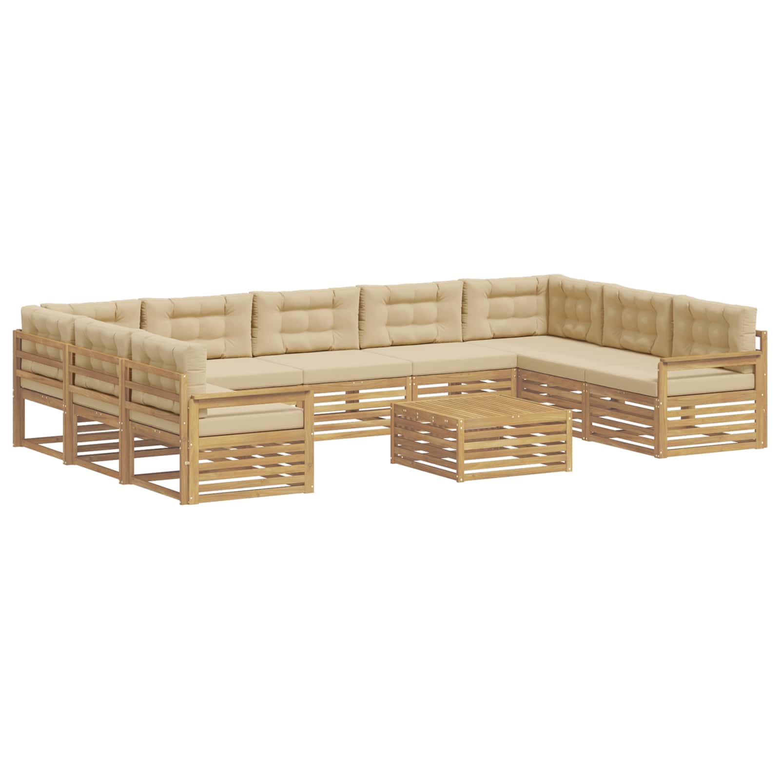 vidaXL Zestaw sof na zewnątrz 10 pcs Biały i Beżowy Lite Drewno Akacji