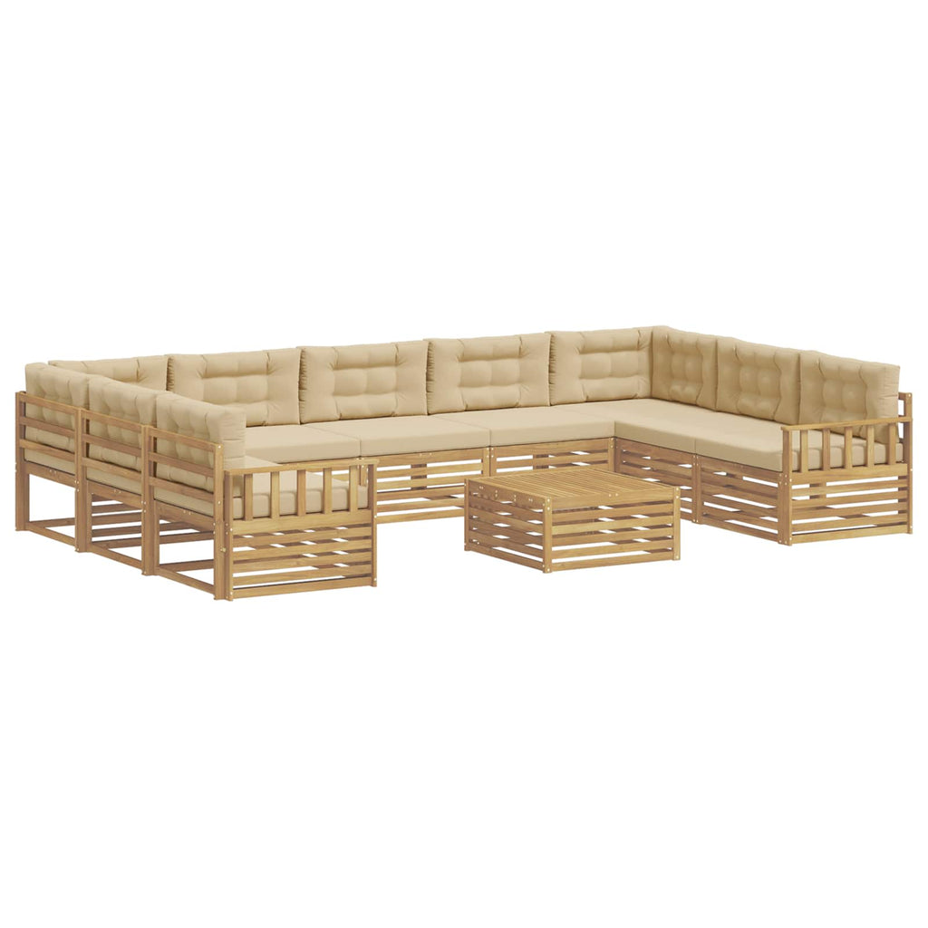 vidaXL Zestaw sof na zewnątrz 10 pcs Biały i Beżowy Lite Drewno Akacji