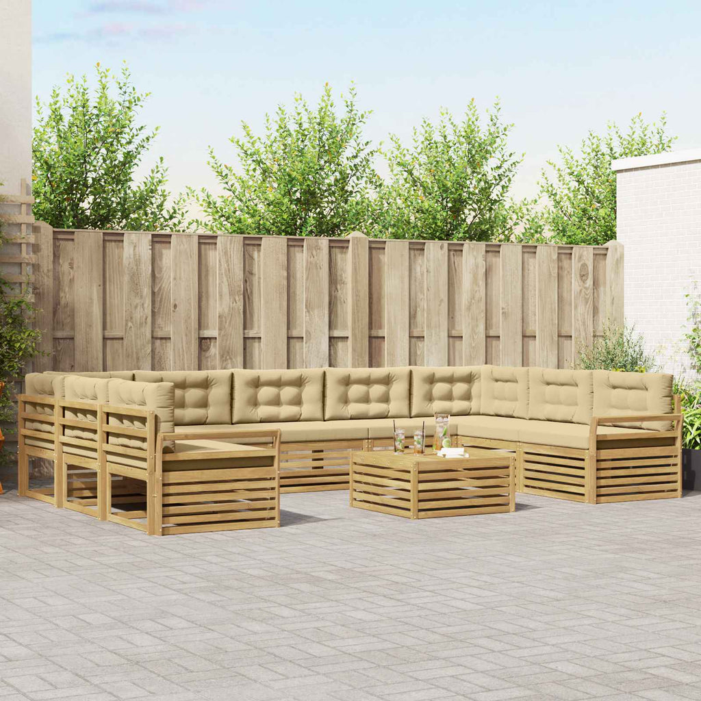 vidaXL Zestaw sof na zewnątrz 10 pcs Biały i Beżowy Lite Drewno Akacji