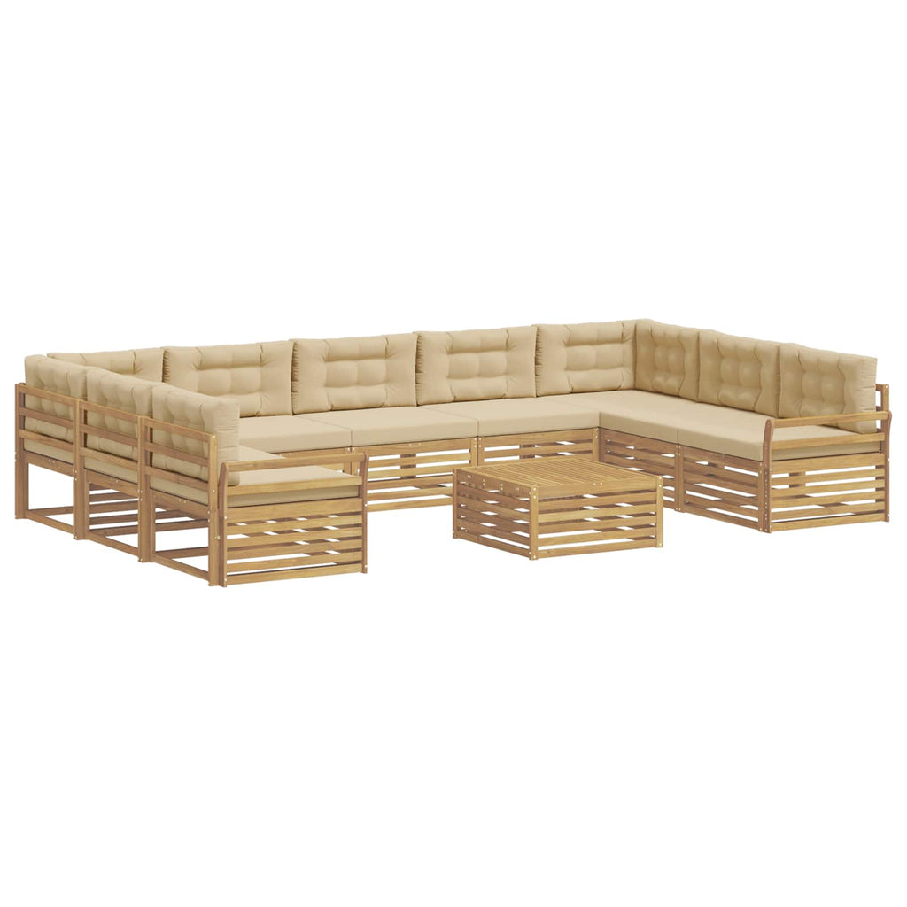 vidaXL Zestaw sof na zewnątrz 10 pcs Biały i Beżowy Lite Drewno Akacji