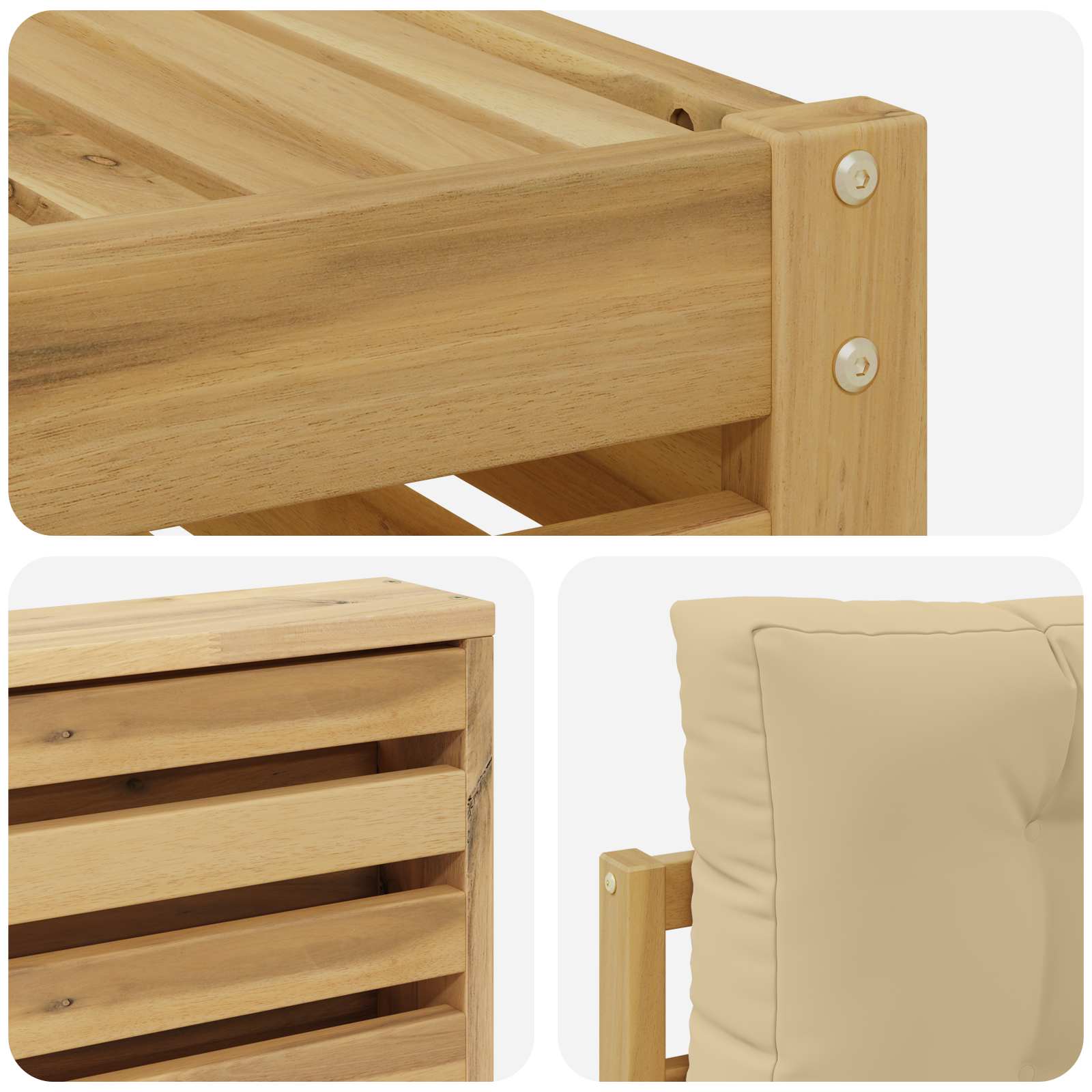 vidaXL Zestaw sof na zewnątrz 10 pcs Biały i Beżowy Lite Drewno Akacji