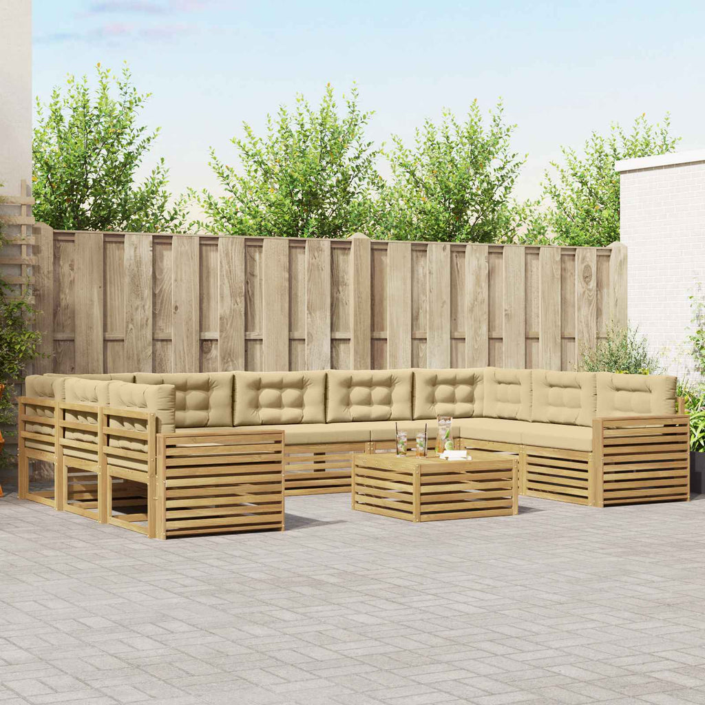 vidaXL Zestaw sof na zewnątrz 10 pcs Biały i Beżowy Lite Drewno Akacji
