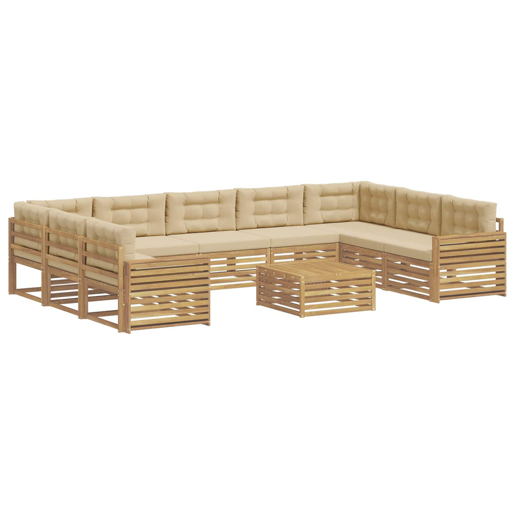 vidaXL Zestaw sof na zewnątrz 10 pcs Biały i Beżowy Lite Drewno Akacji