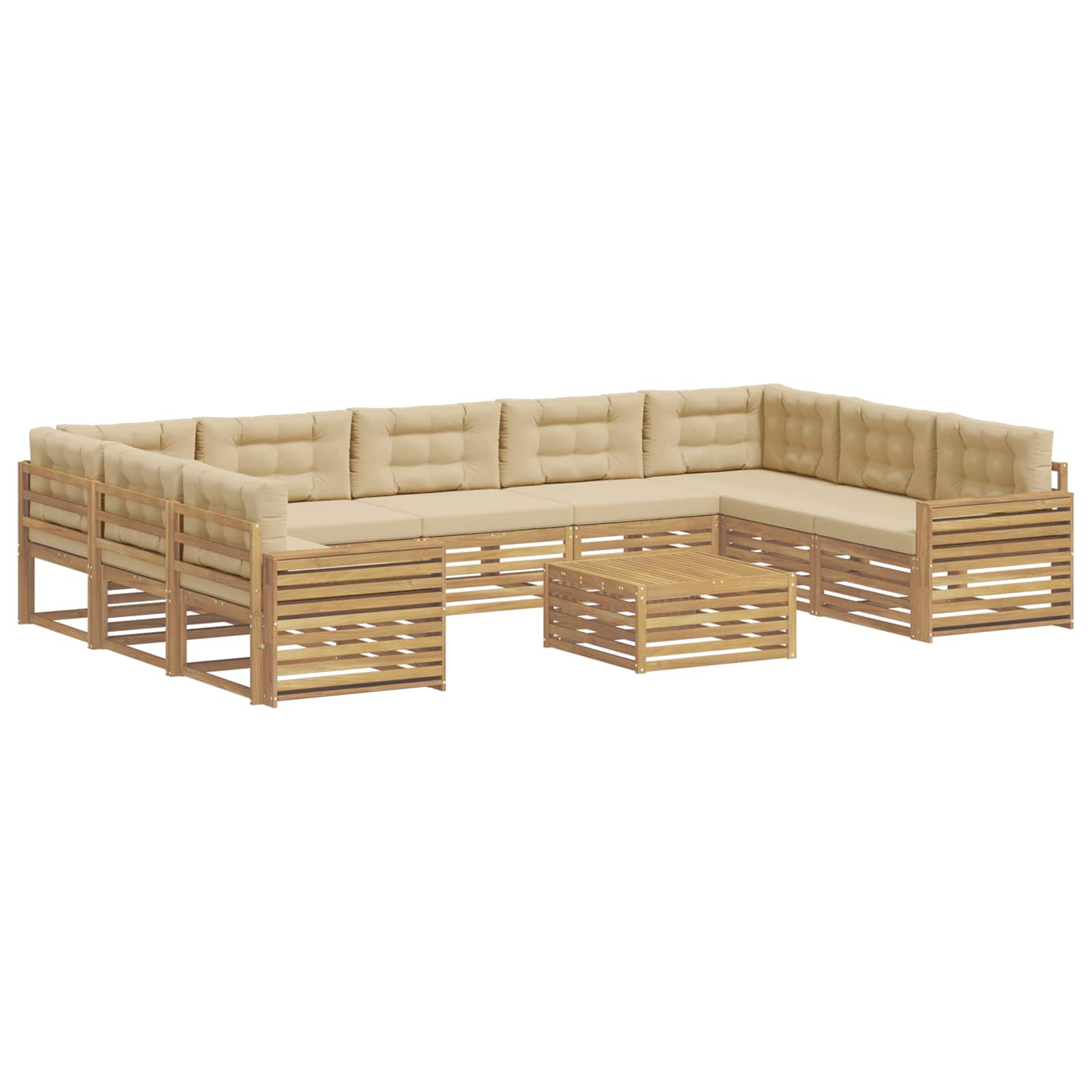 vidaXL Zestaw sof na zewnątrz 10 pcs Biały i Beżowy Lite Drewno Akacji