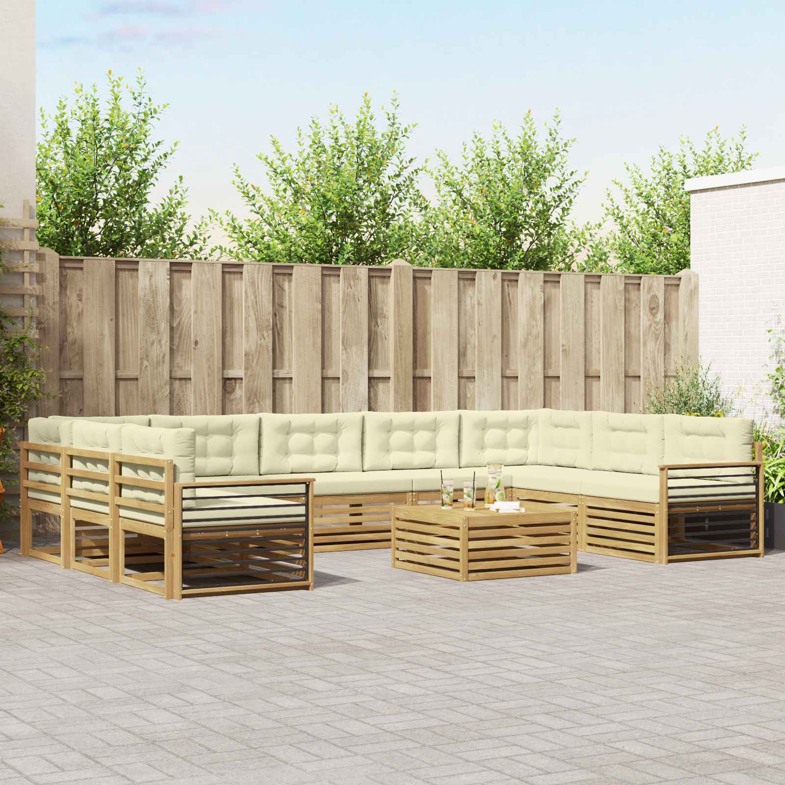 vidaXL Zestaw sof na zewnątrz z poduszką 10 pcs Biały i kremowy