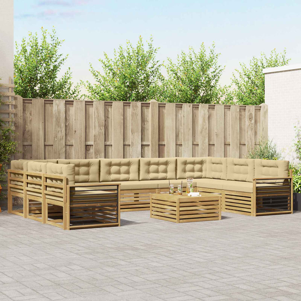 vidaXL Zestaw sof na zewnątrz 10 pcs Biały i Beżowy Lite Drewno Akacji
