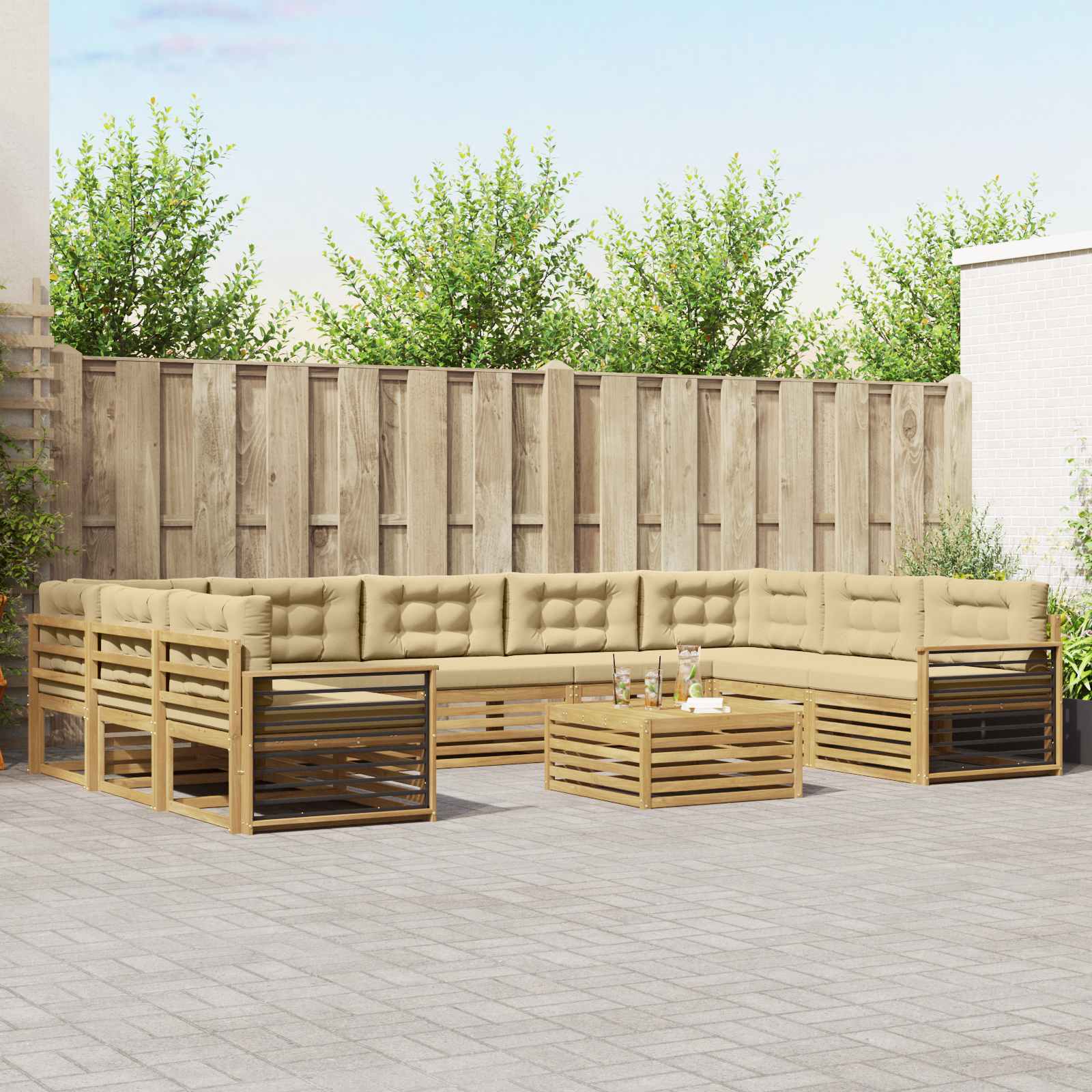 vidaXL Zestaw sof na zewnątrz 10 pcs Biały i Beżowy Lite Drewno Akacji