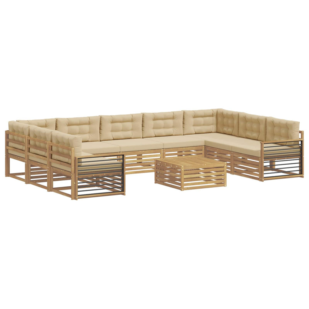 vidaXL Zestaw sof na zewnątrz 10 pcs Biały i Beżowy Lite Drewno Akacji