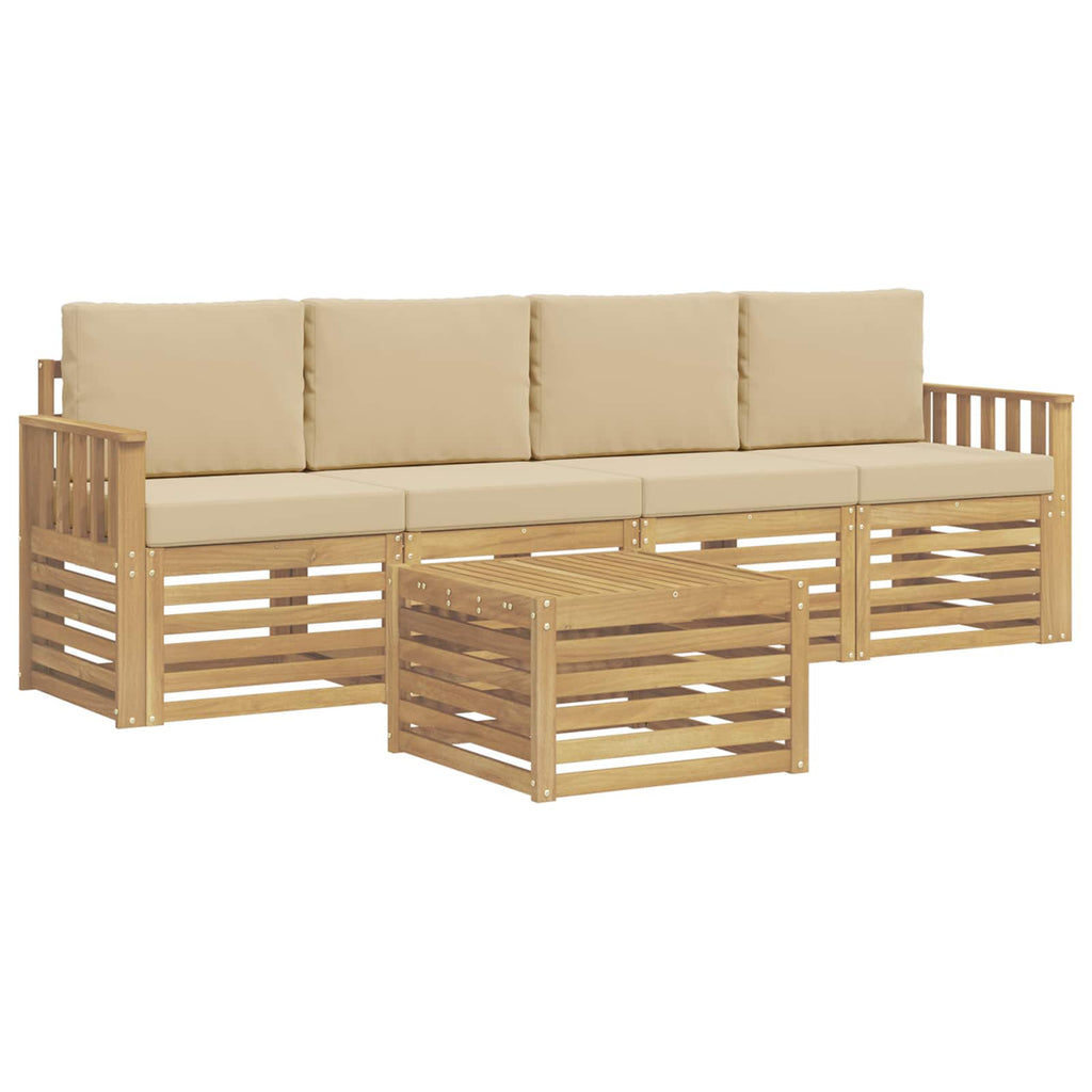 vidaXL Zestaw sof na zewnątrz 5 pcs Biały i Beżowy Poliester
