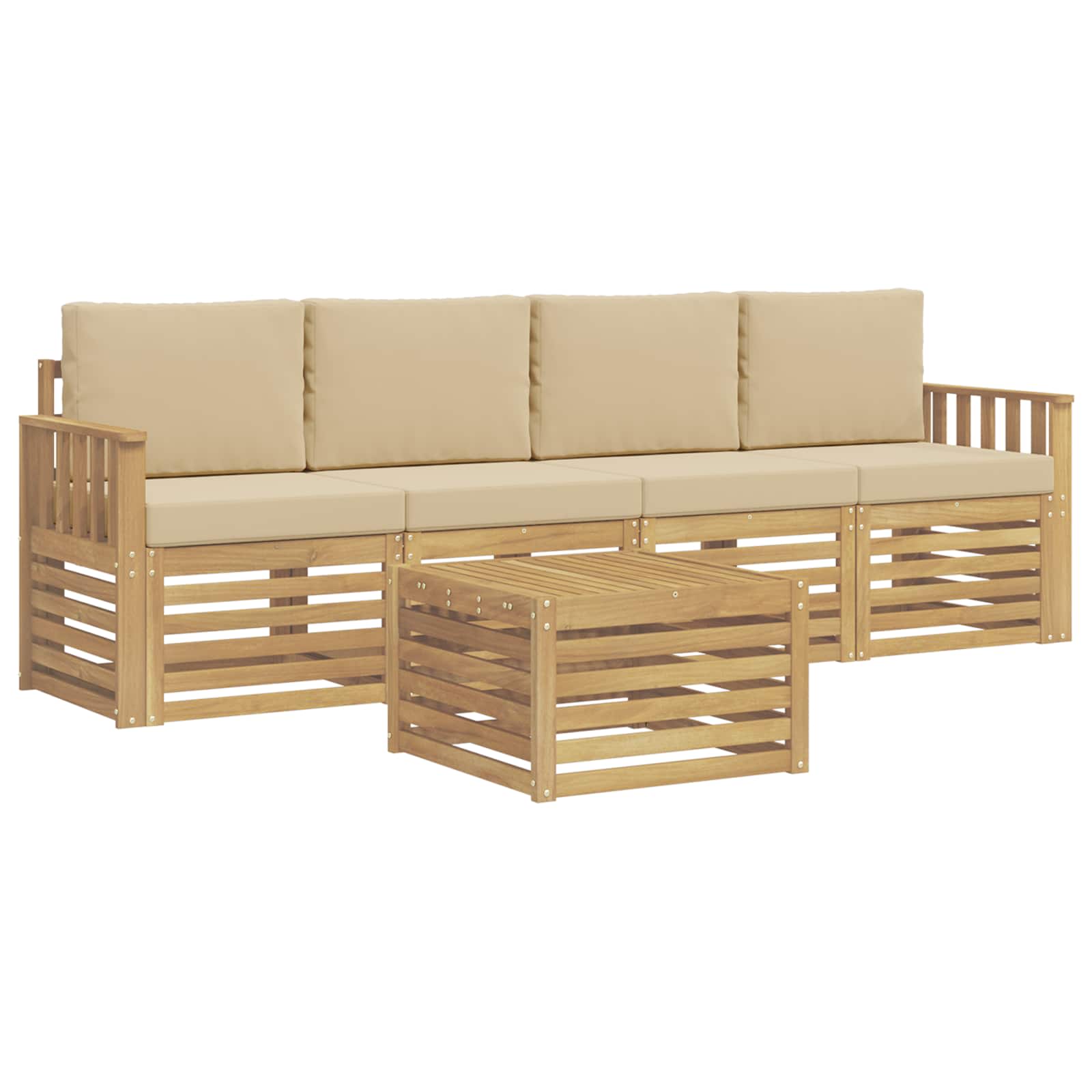 vidaXL Zestaw sof na zewnątrz 5 pcs Biały i Beżowy Poliester