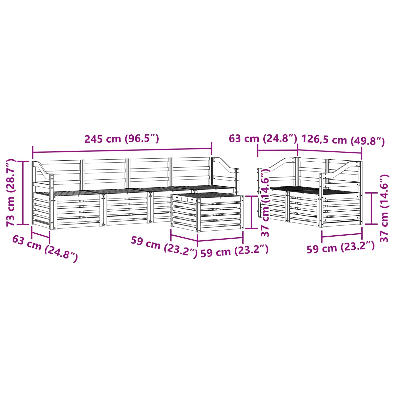 vidaXL Zestaw sof na zewnątrz 7 pcs Biały Lite Drewno Akacji