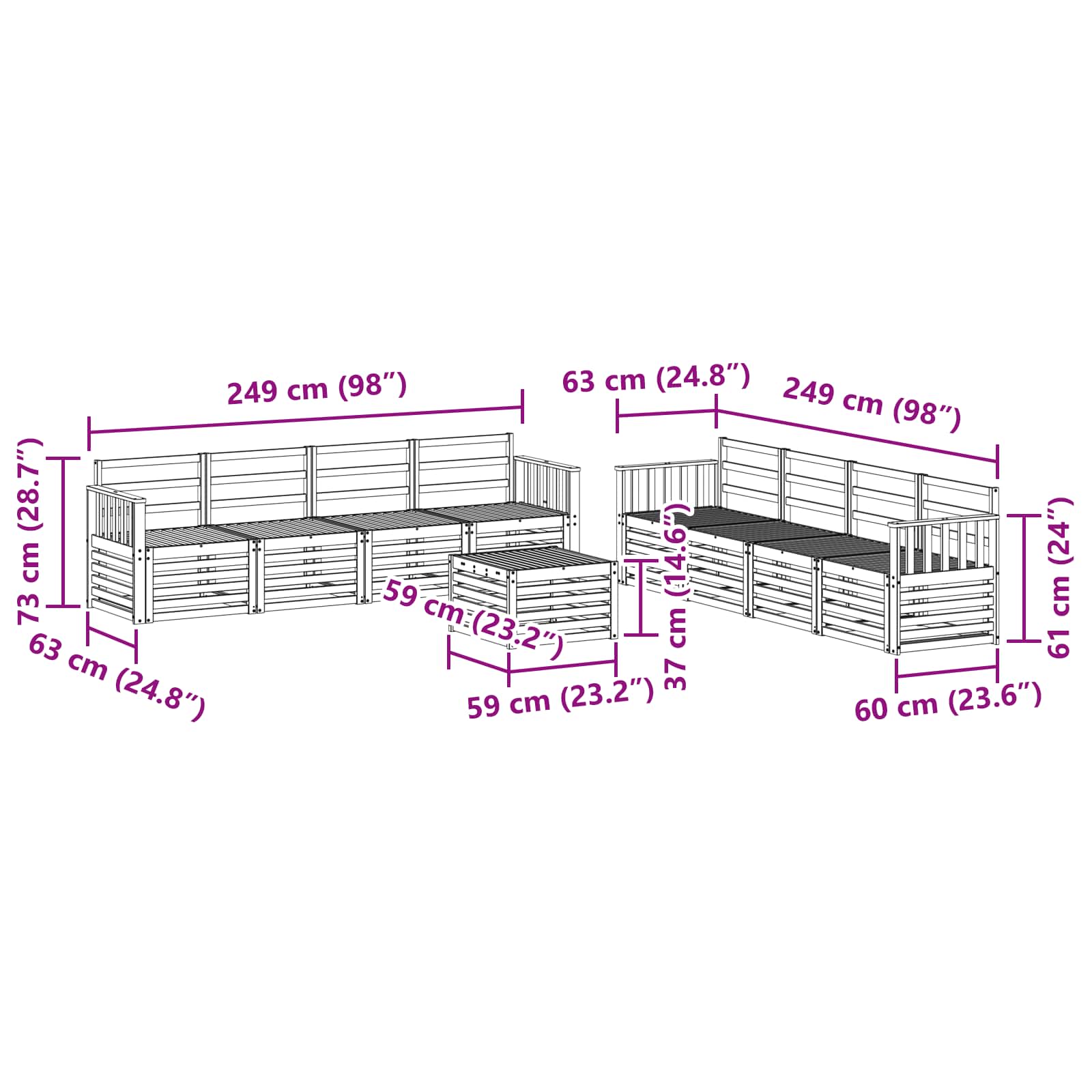 vidaXL Zestaw sof na zewnątrz 9 pcs Biały 59 x 59 x 37 cm