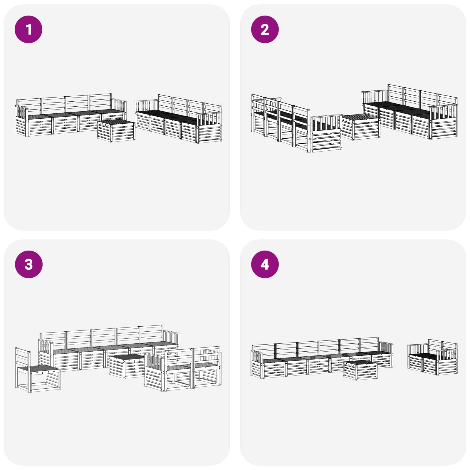 vidaXL Zestaw sof na zewnątrz 9 pcs Biały 59 x 59 x 37 cm
