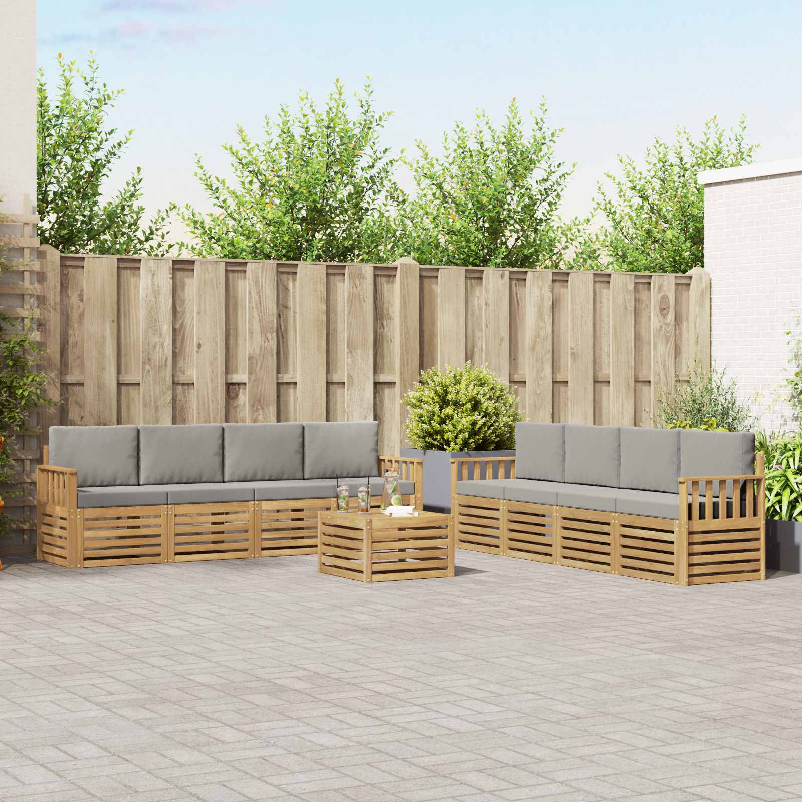 vidaXL Zestaw sof na zewnątrz 9 pcs Biały i jasnoszary 59 x 59 x 37 cm