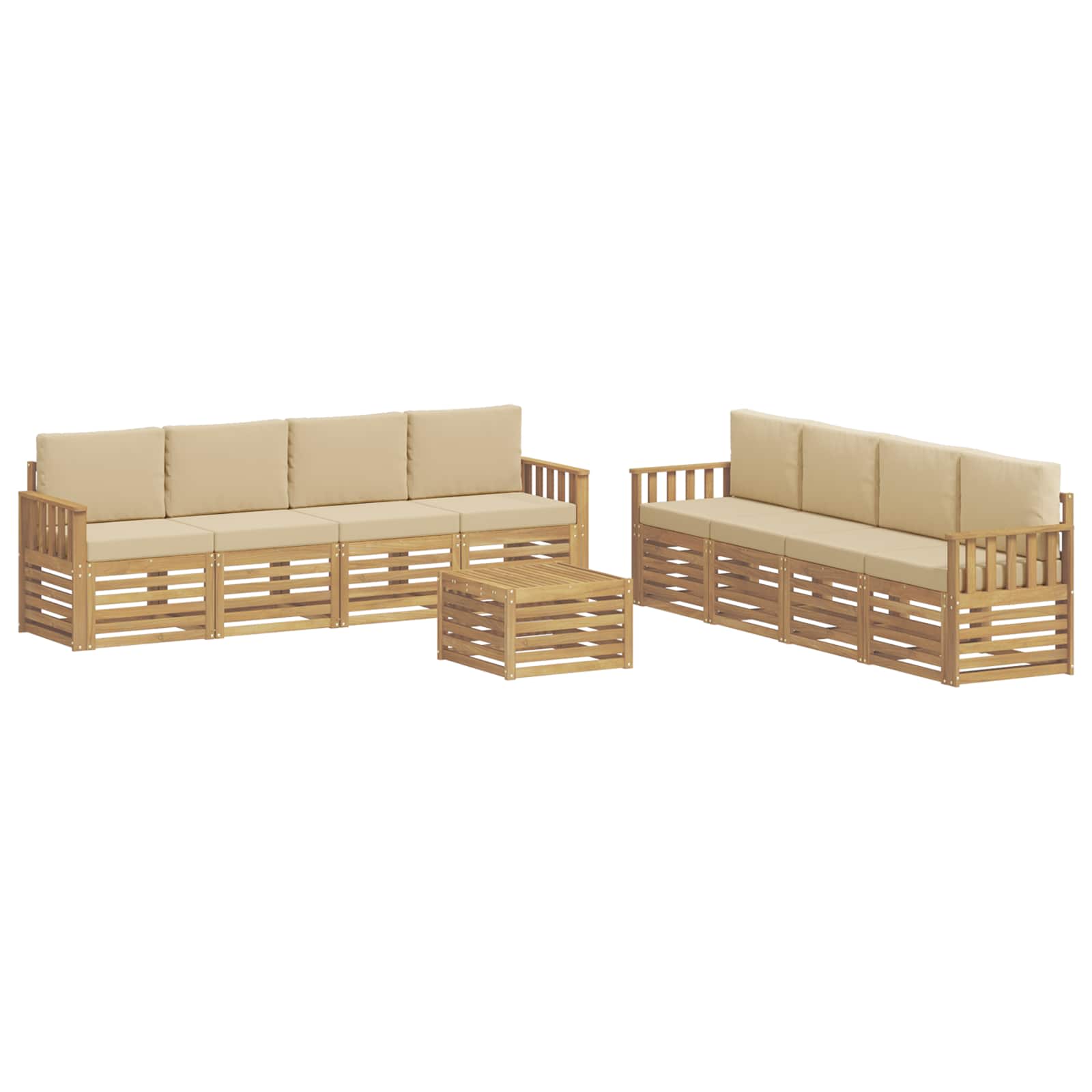 vidaXL Zestaw sof na zewnątrz 9 pcs Biały i Beżowy 59 x 59 x 37 cm