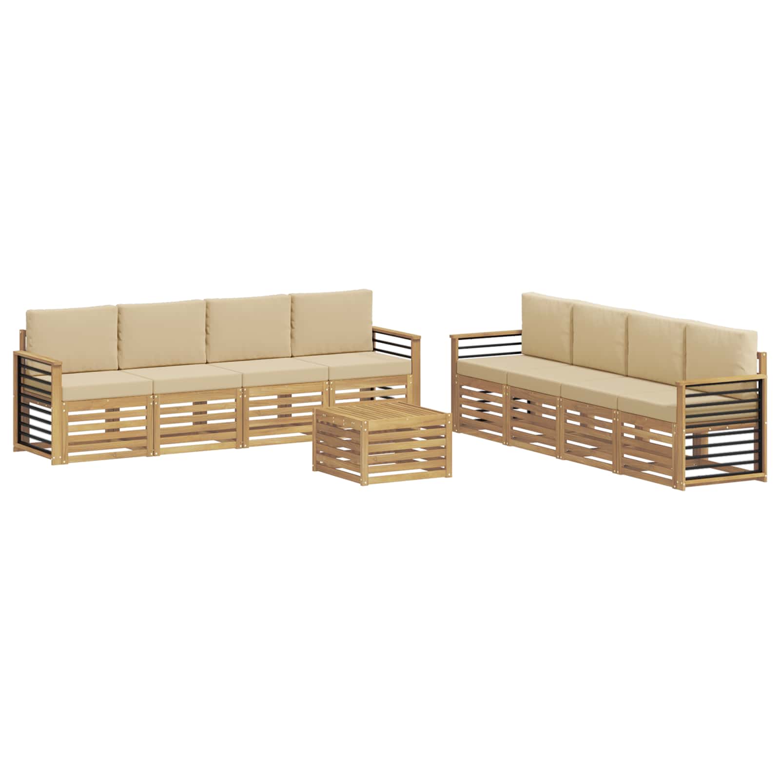 vidaXL Zestawy sof z poduszką 9 pcs Biały i Beżowy Poliester