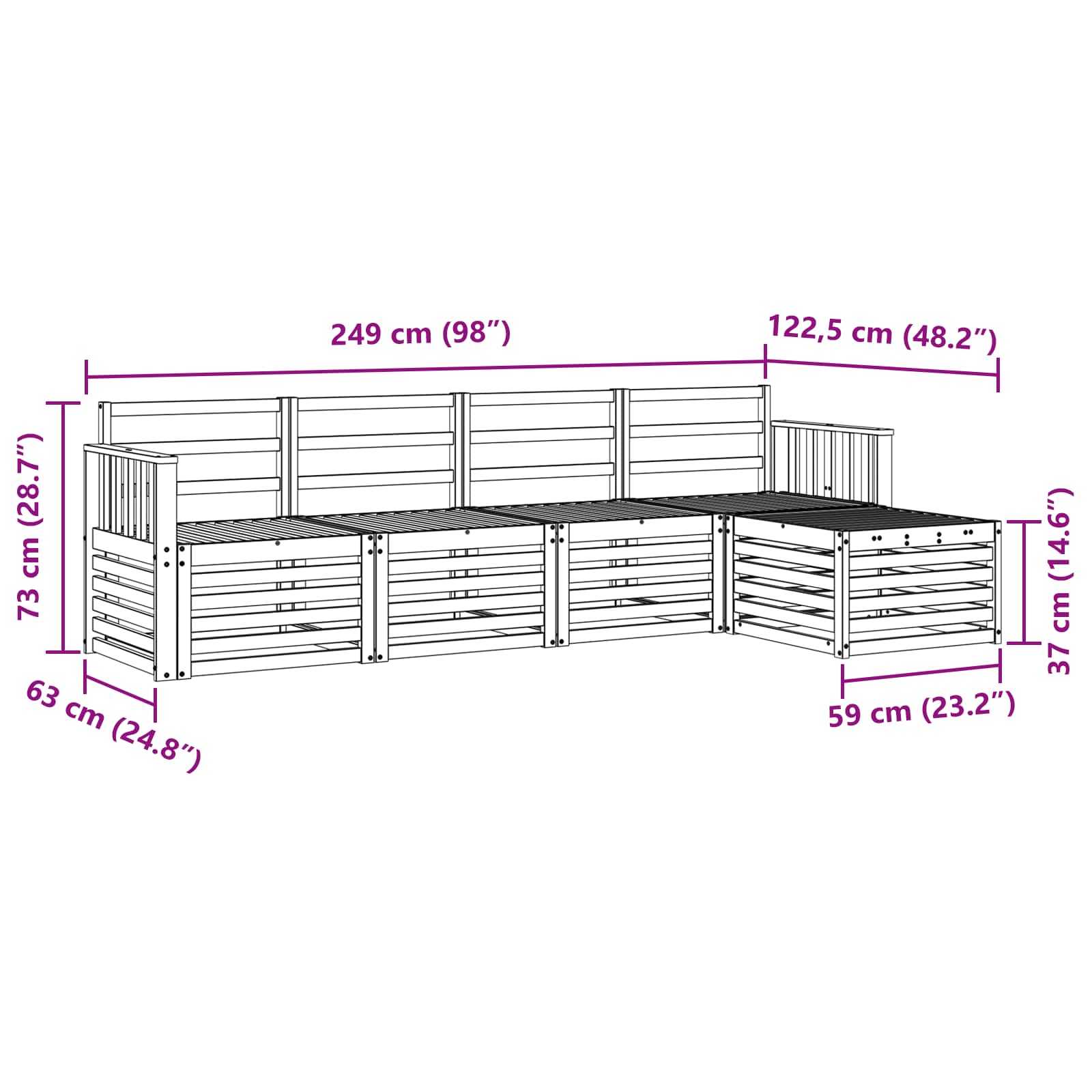 vidaXL Zestaw sof na zewnątrz 5 pcs Biały 249 x 122,5 x 73 cm