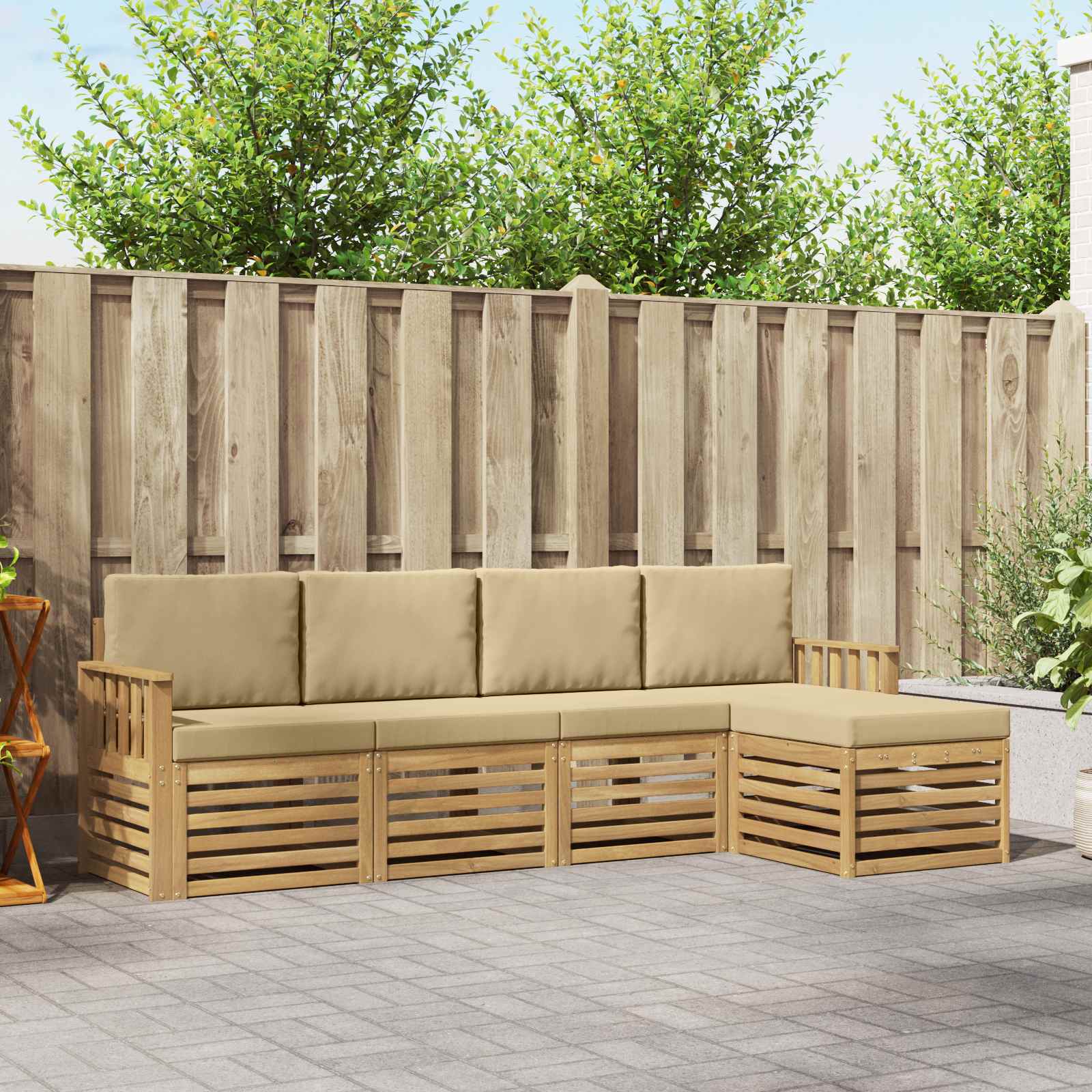 vidaXL Zestaw sof na zewnątrz 5 pcs Biały i Beżowy 249 x 122,5 x 73 cm