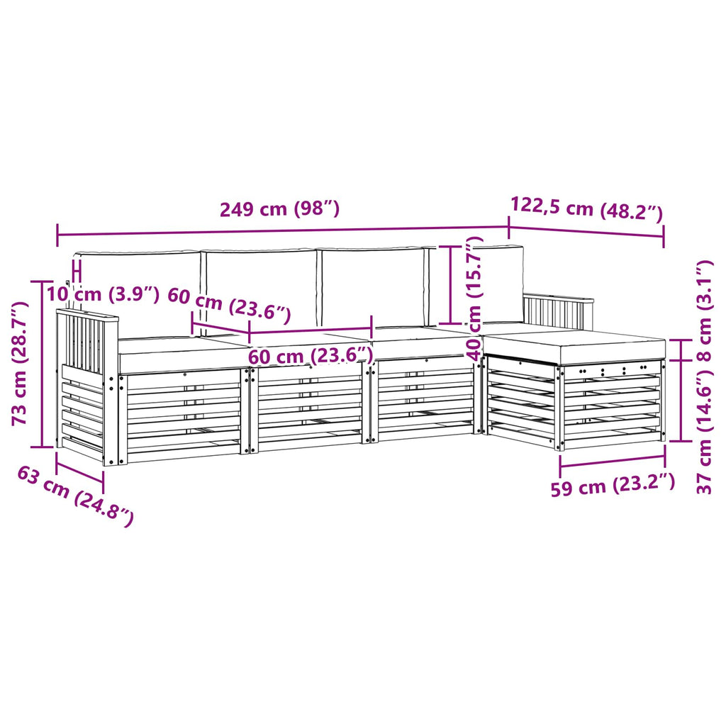 vidaXL Zestaw sof na zewnątrz 5 pcs Biały i Beżowy 249 x 122,5 x 73 cm