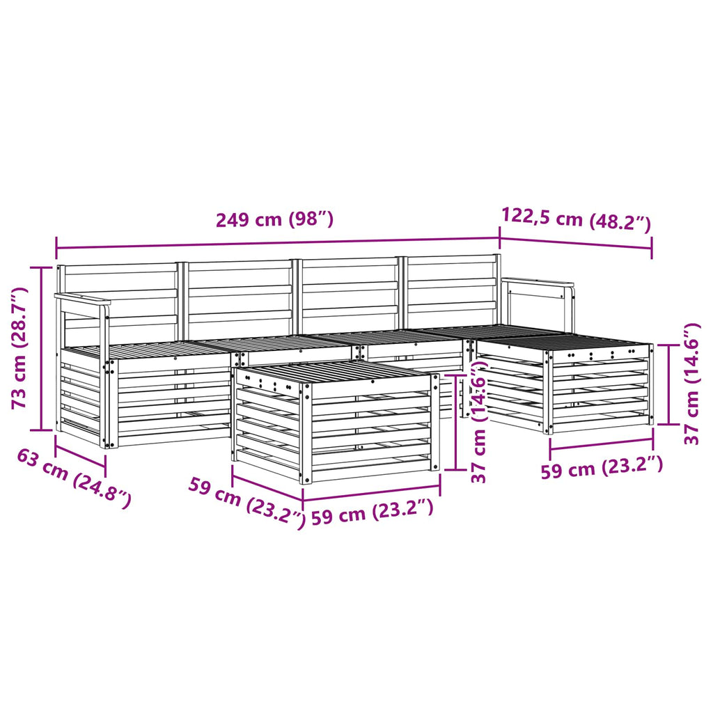 vidaXL Zestaw sof na zewnątrz 6 pcs Biały 59 x 59 x 37 cm