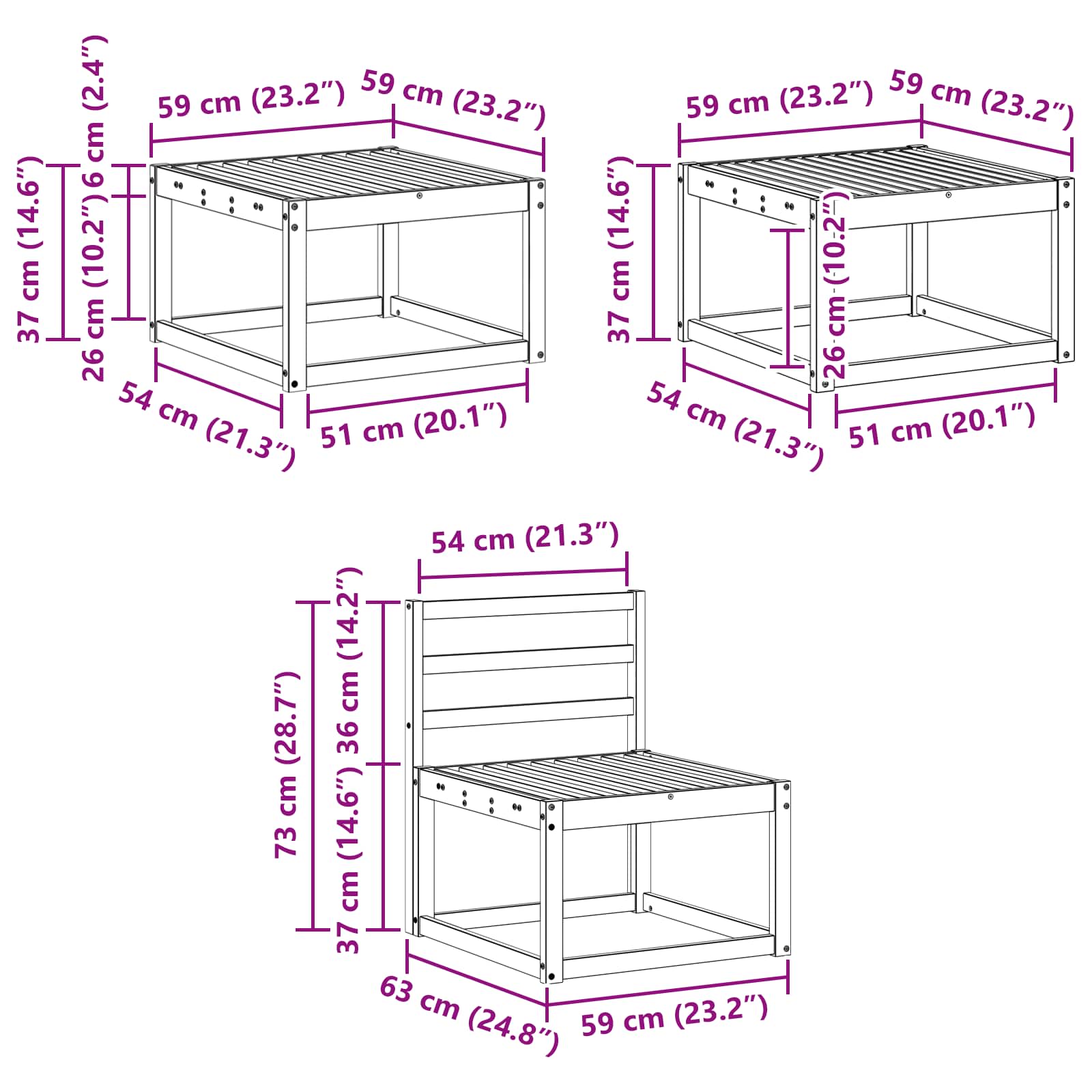 vidaXL Zestaw sof na zewnątrz 6 pcs Biały Lite Drewno Akacji