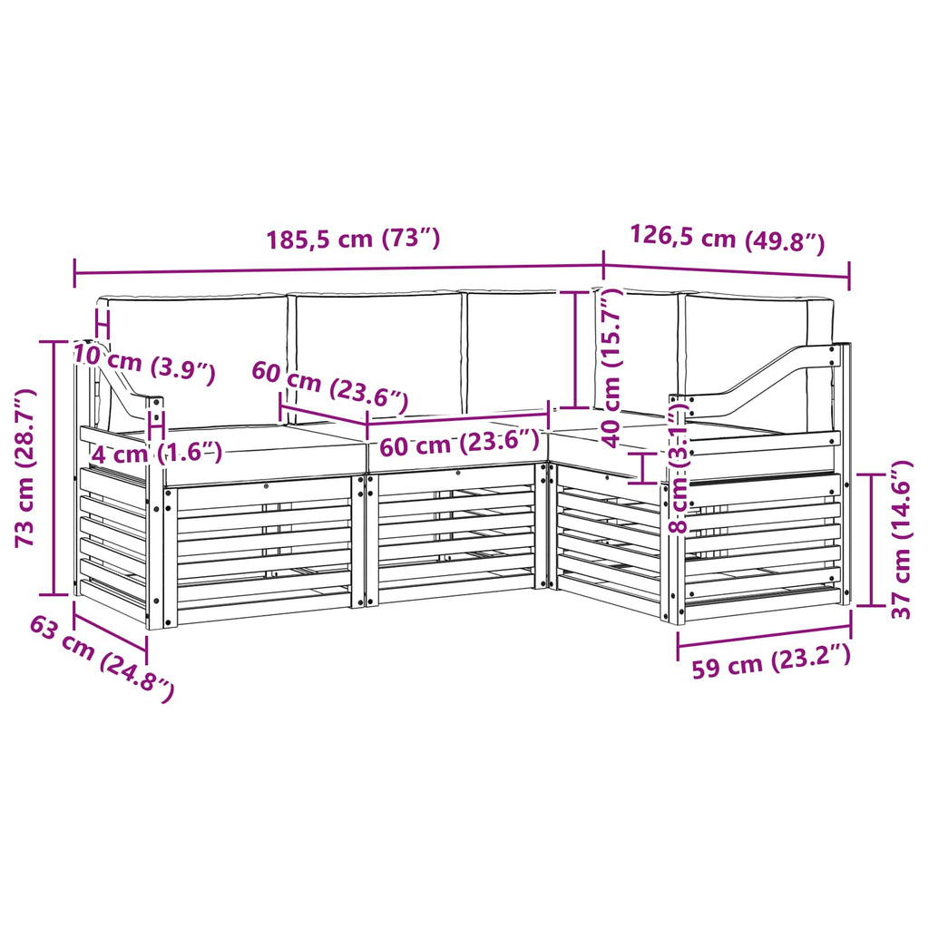 vidaXL Zestawy sof 4 pcs Biały i jasnoszary 185,5 x 126,5 x 73 cm