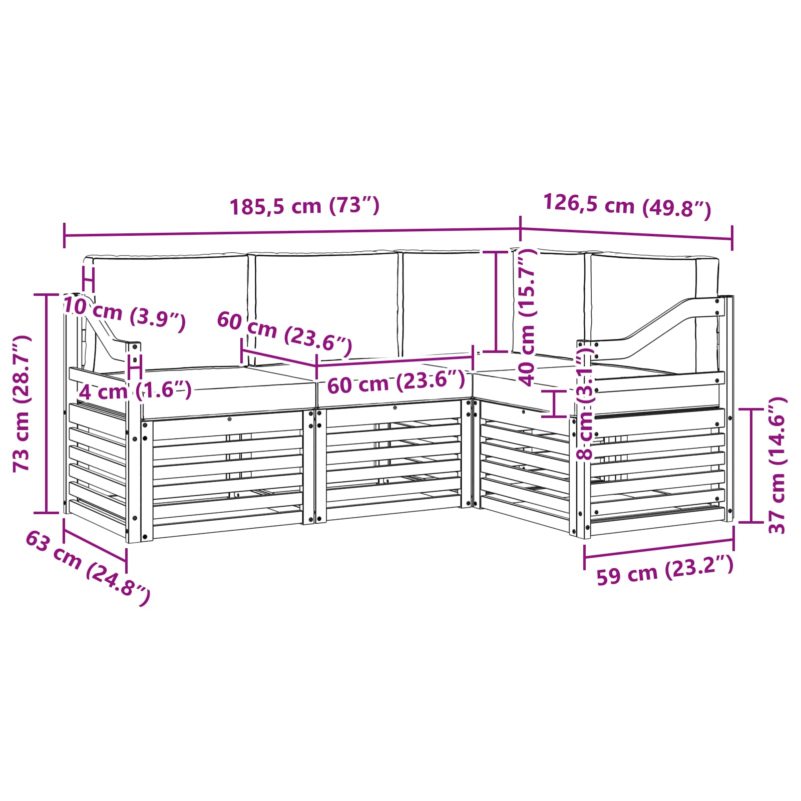 vidaXL Zestawy sof 4 pcs Biały i jasnoszary 185,5 x 126,5 x 73 cm