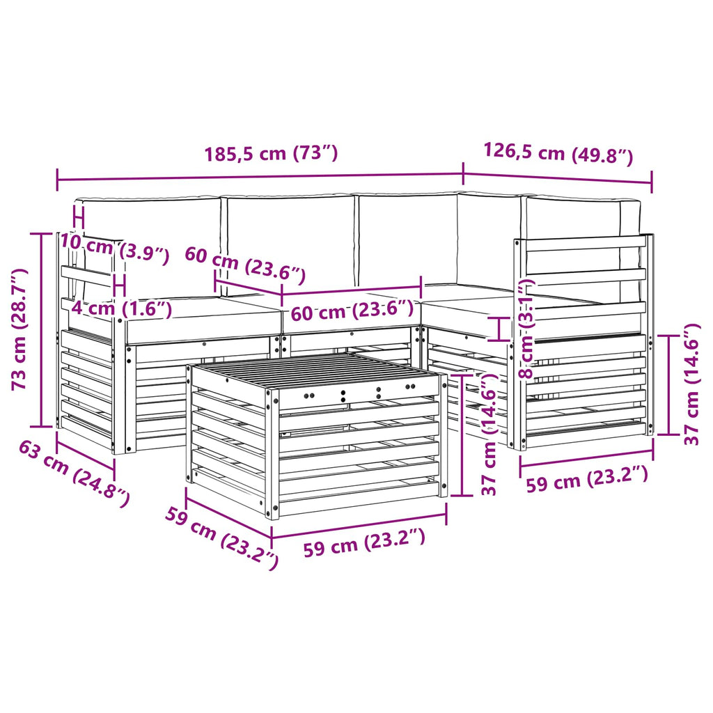 vidaXL Zestaw sof na zewnątrz 5 pcs Biały i jasnoszary 59 x 59 x 37 cm
