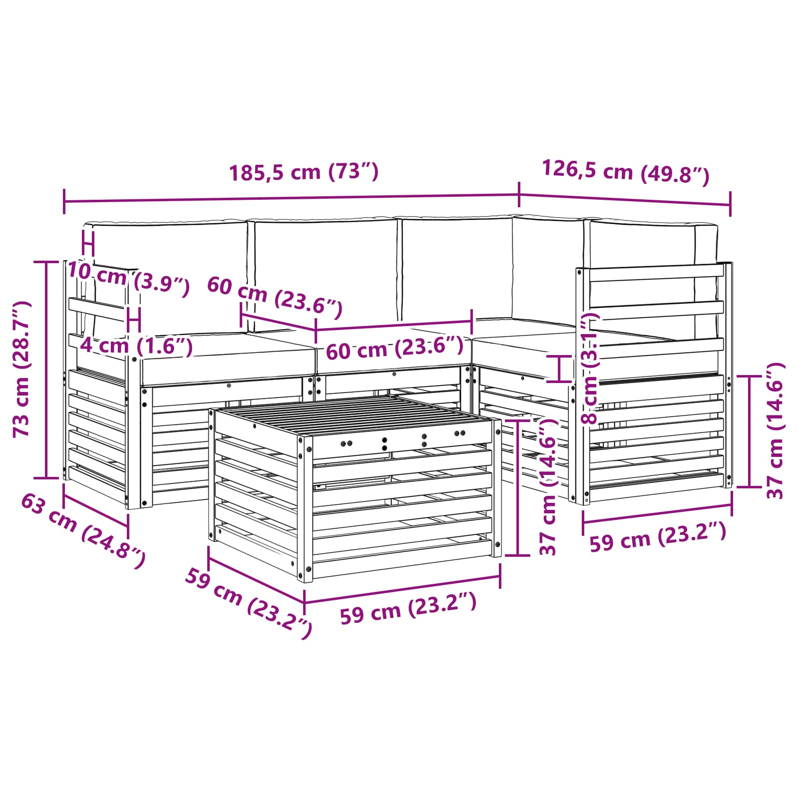 vidaXL Zestaw sof na zewnątrz 5 pcs Biały i antracyt 59 x 59 x 37 cm