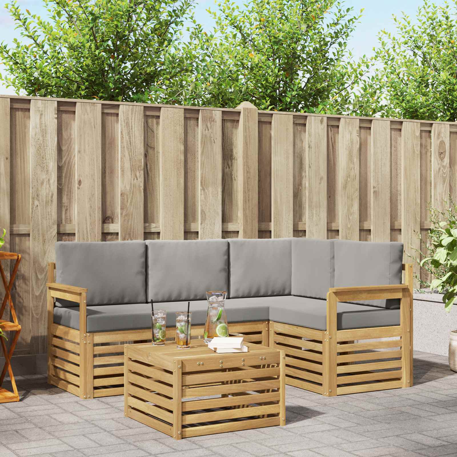 vidaXL Zestaw sof na zewnątrz 5 pcs Biały i jasnoszary 59 x 59 x 37 cm