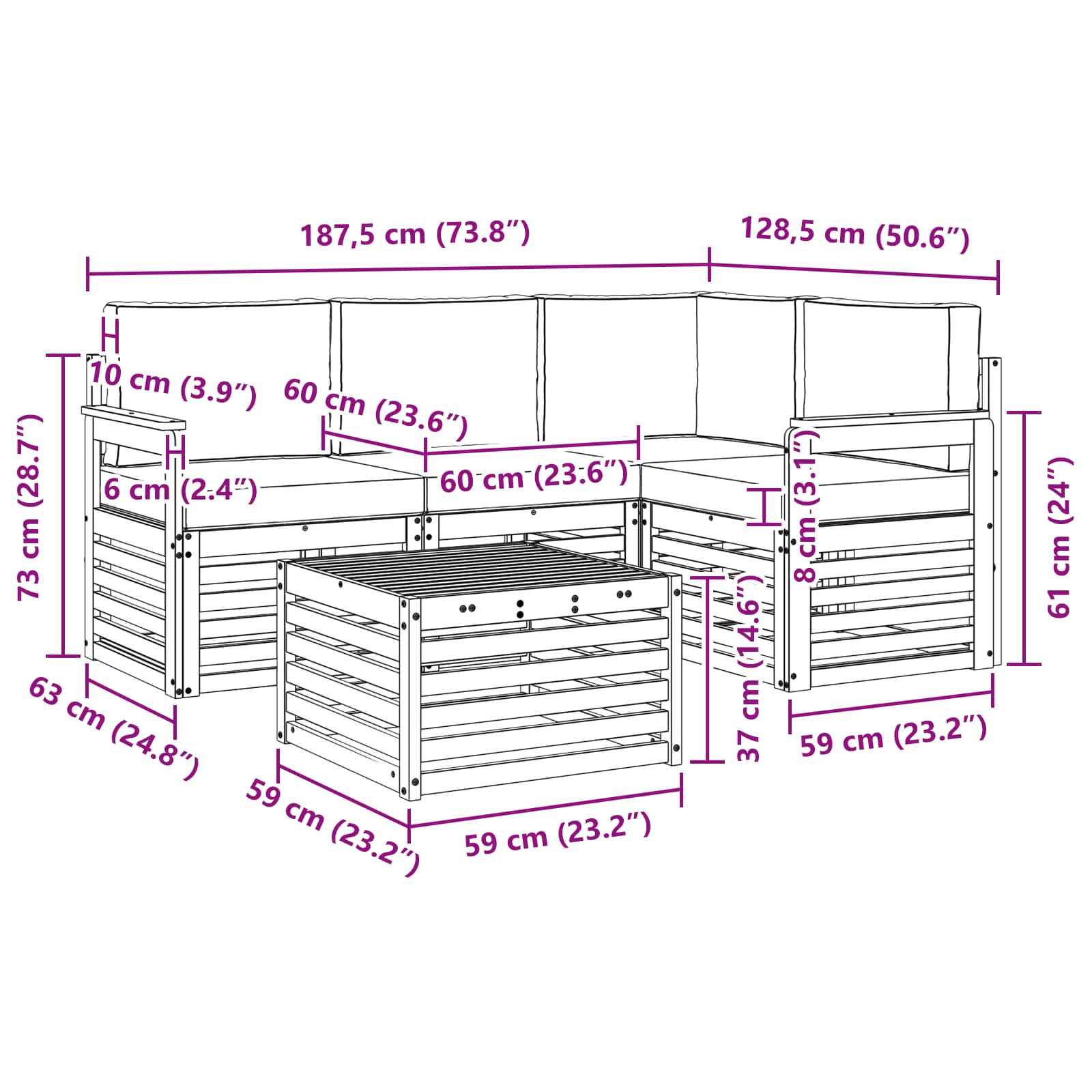 vidaXL Zestaw sof na zewnątrz 5 pcs Biały i jasnoszary 59 x 59 x 37 cm