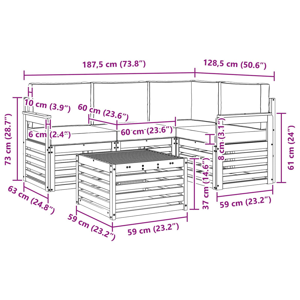 vidaXL Zestaw sof na zewnątrz 5 pcs Biały i Beżowy 59 x 59 x 37 cm