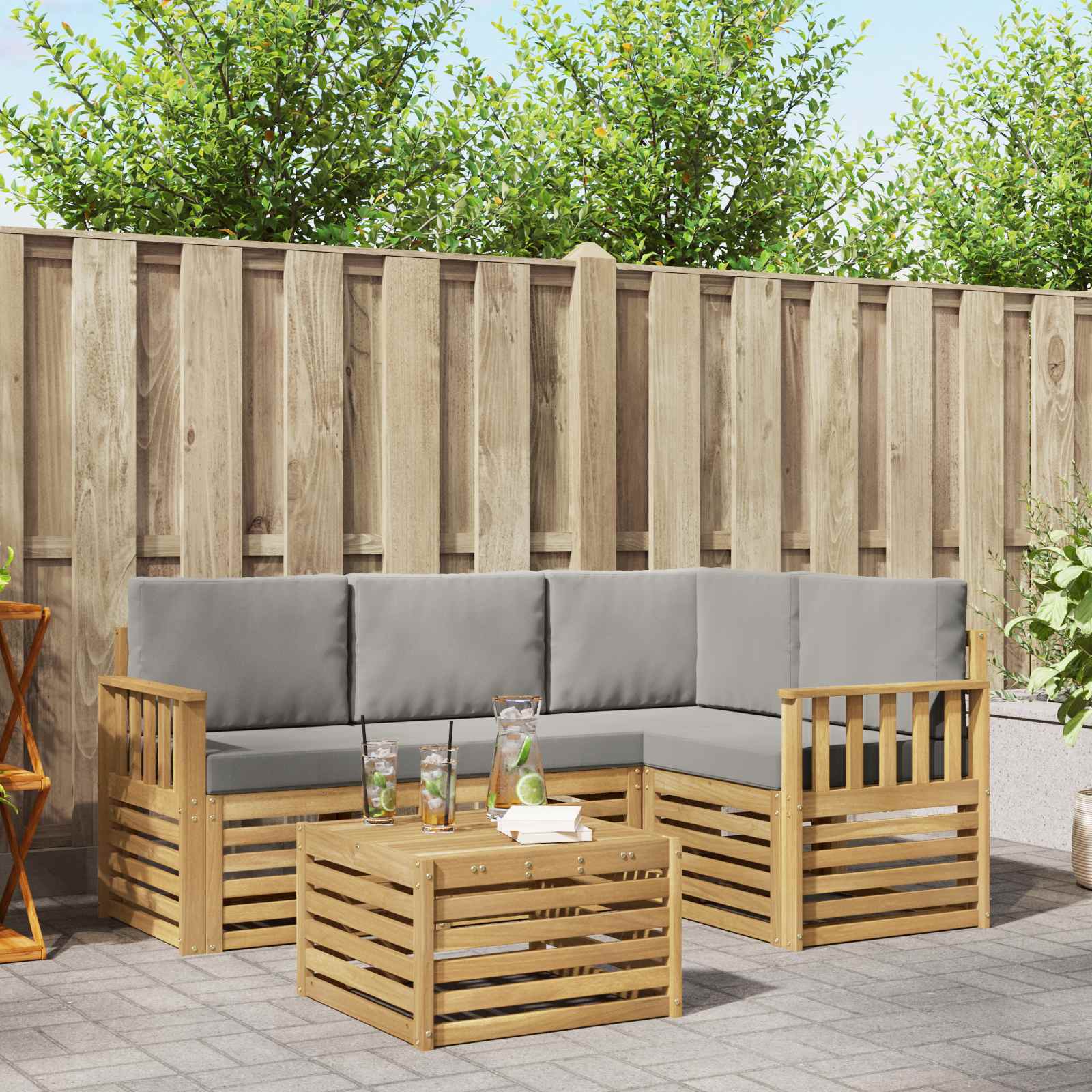 vidaXL Zestaw sof na zewnątrz 5 pcs Biały i jasnoszary 59 x 59 x 37 cm