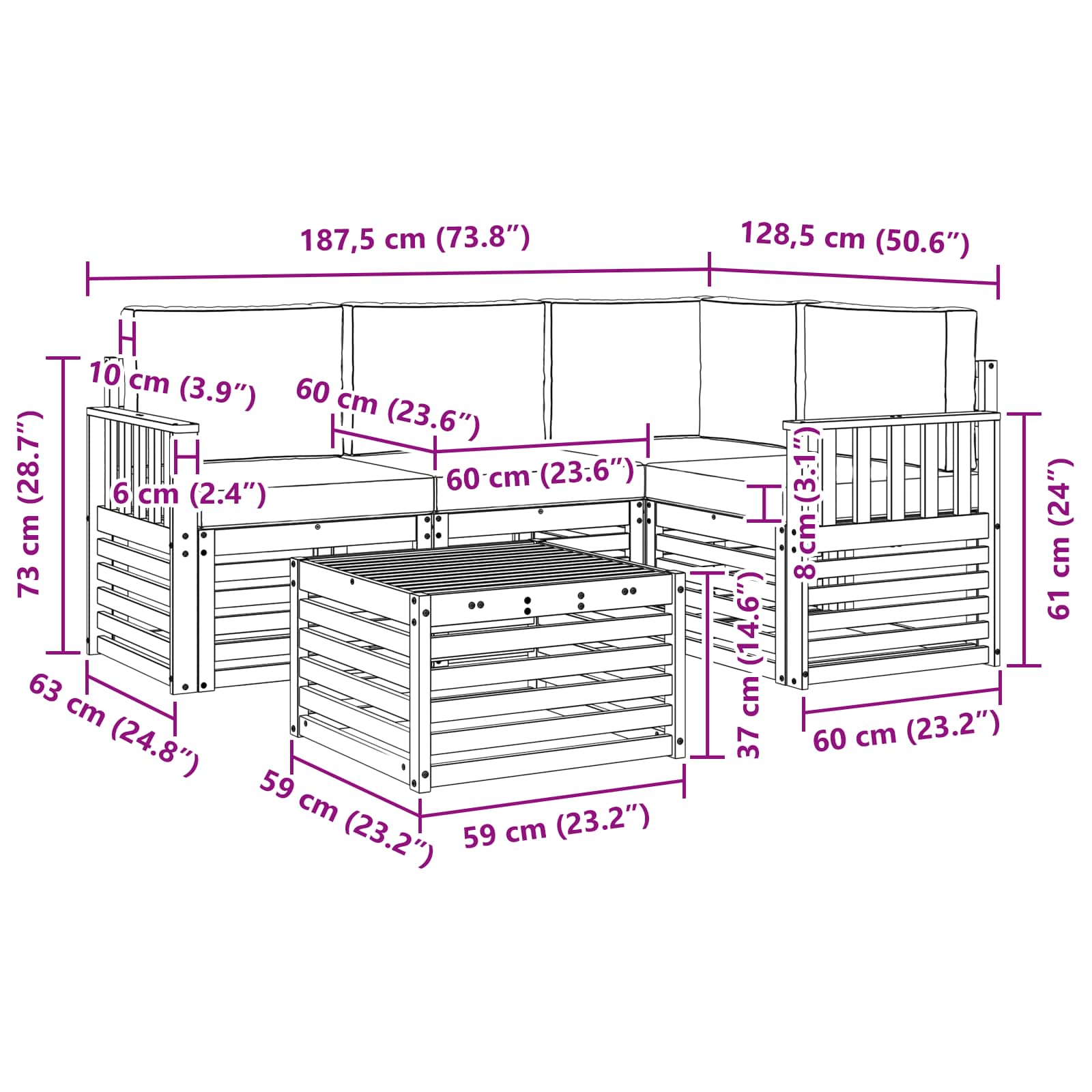 vidaXL Zestaw sof na zewnątrz 5 pcs Biały i antracyt 59 x 59 x 37 cm