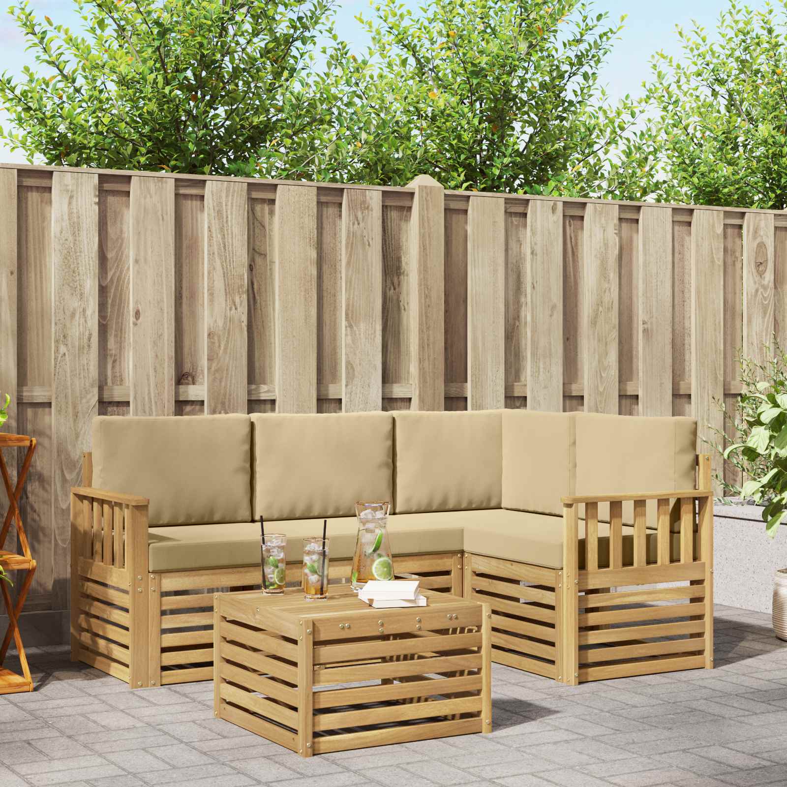 vidaXL Zestaw sof na zewnątrz 5 pcs Biały i Beżowy 59 x 59 x 37 cm