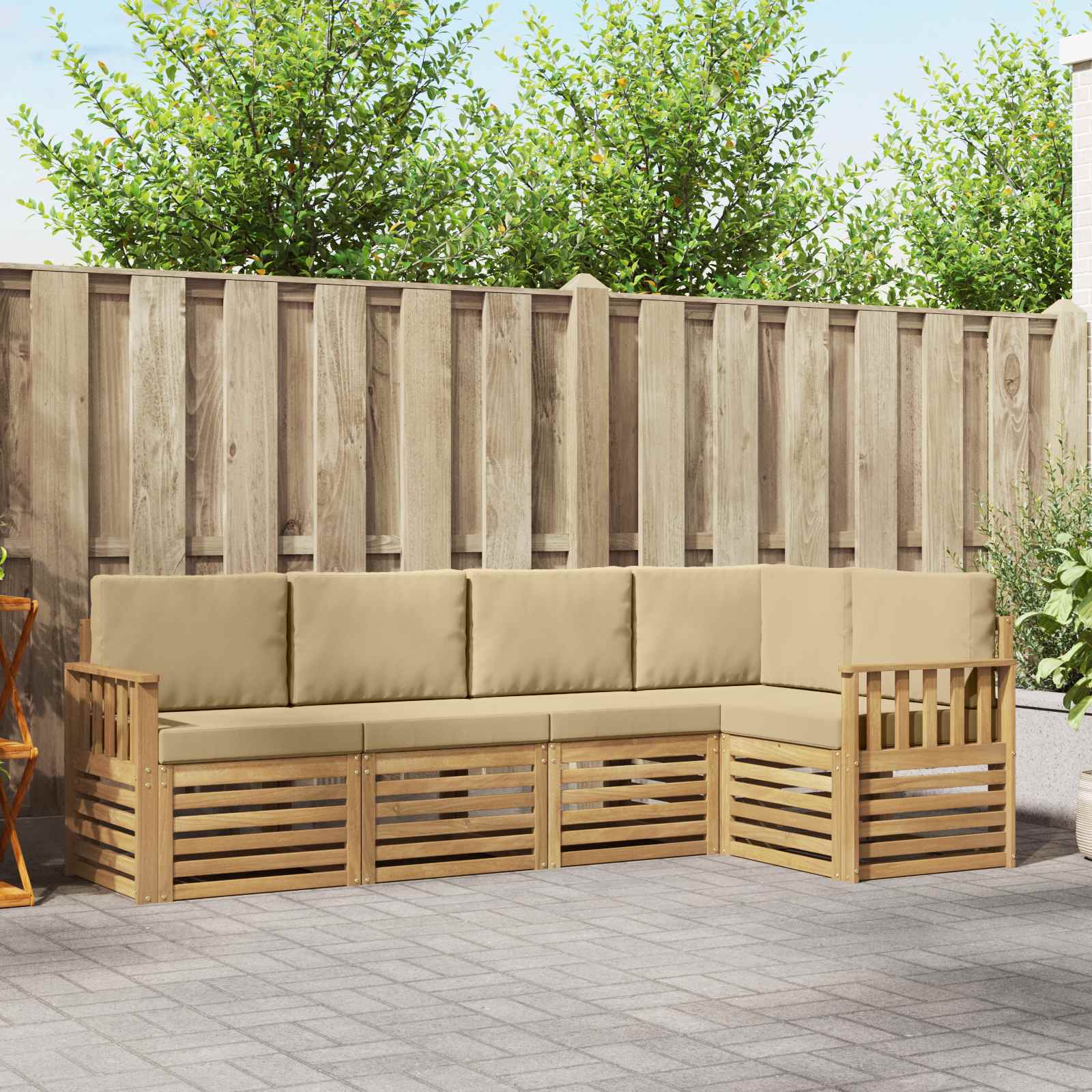 vidaXL Zestaw sof na zewnątrz 5 pcs Biały i Beżowy 247 x 128,5 x 73 cm