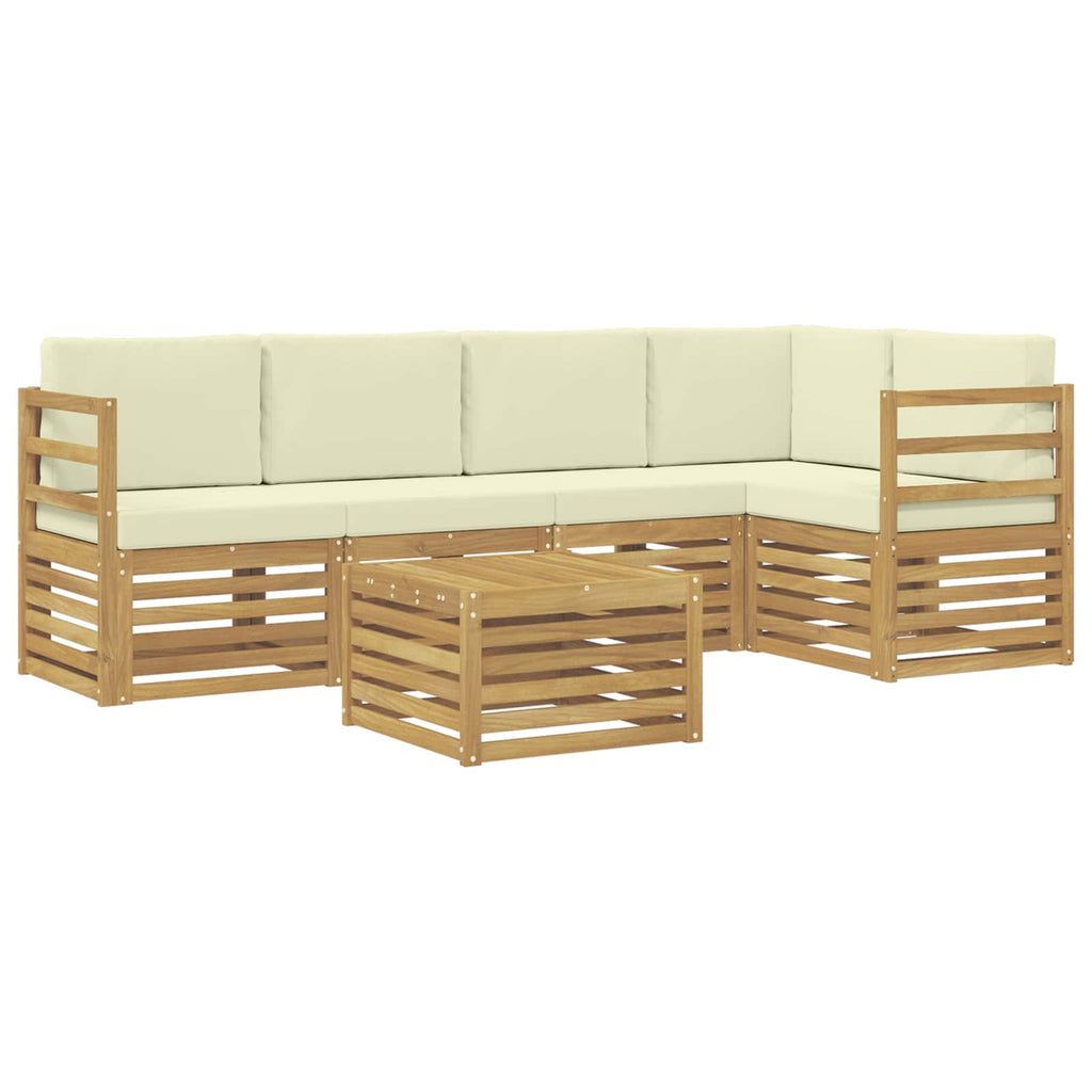 vidaXL Zestaw sofy narożnej 6 pcs Biały i kremowy Lite Drewno Akacji