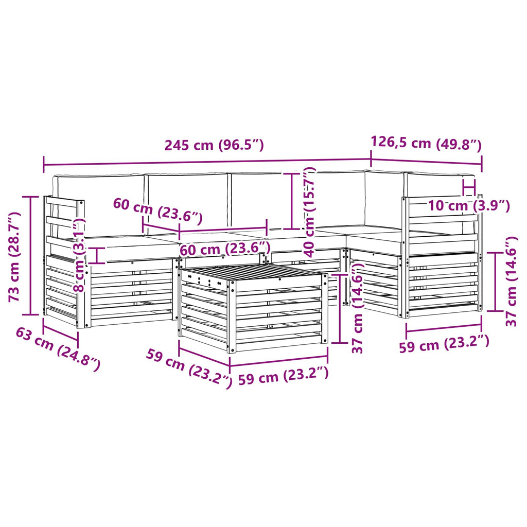 vidaXL Zestaw sof na zewnątrz 6 pcs Biały i antracyt 59 x 59 x 37 cm